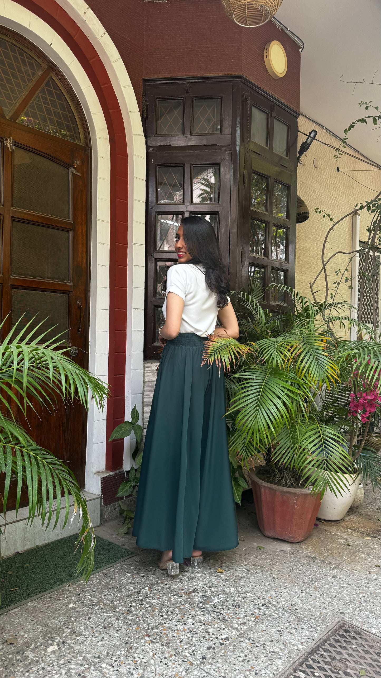 Royal Green Solid Palazzo (Free Size)