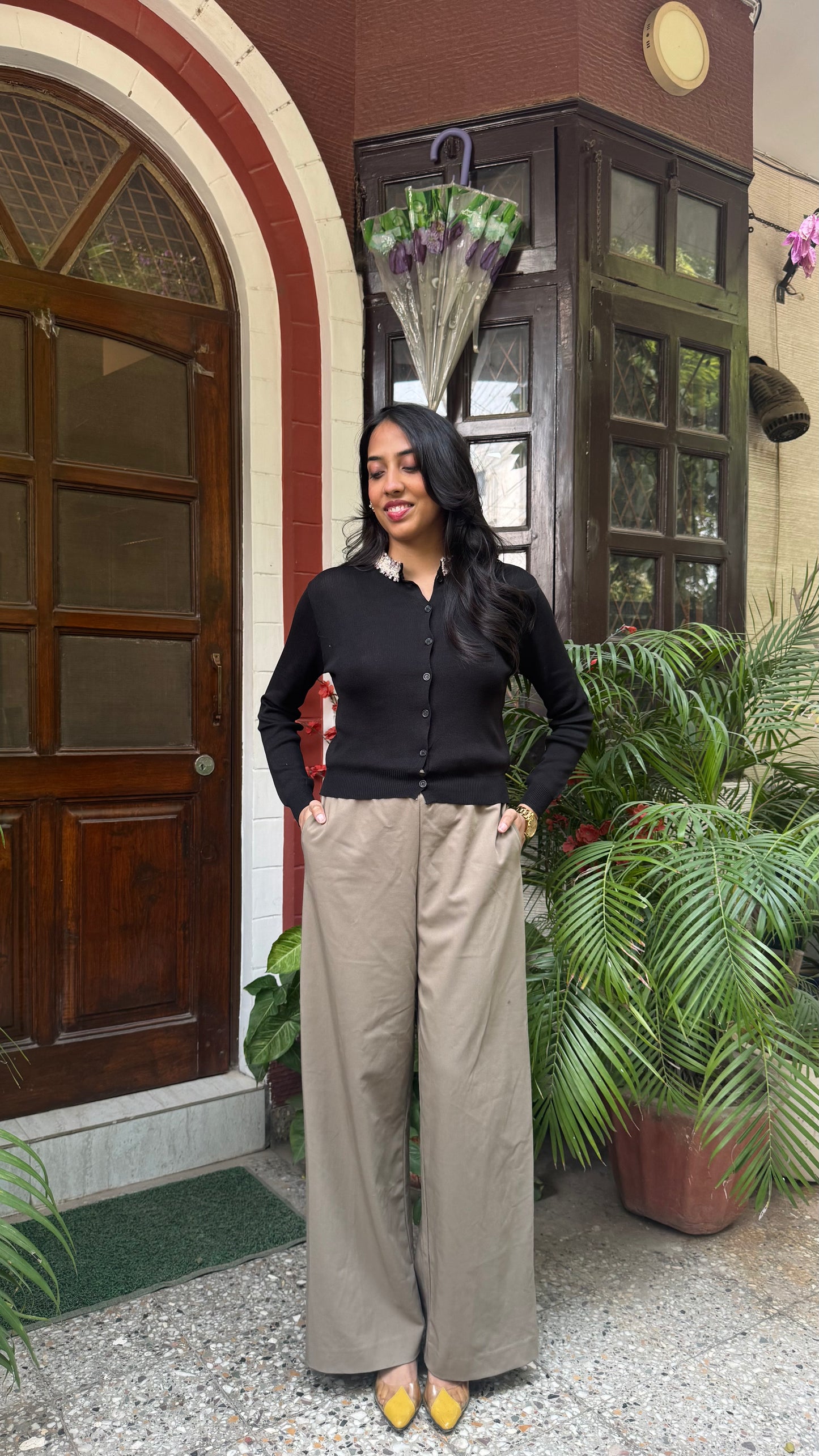 Korean Collared Cardigan - Black