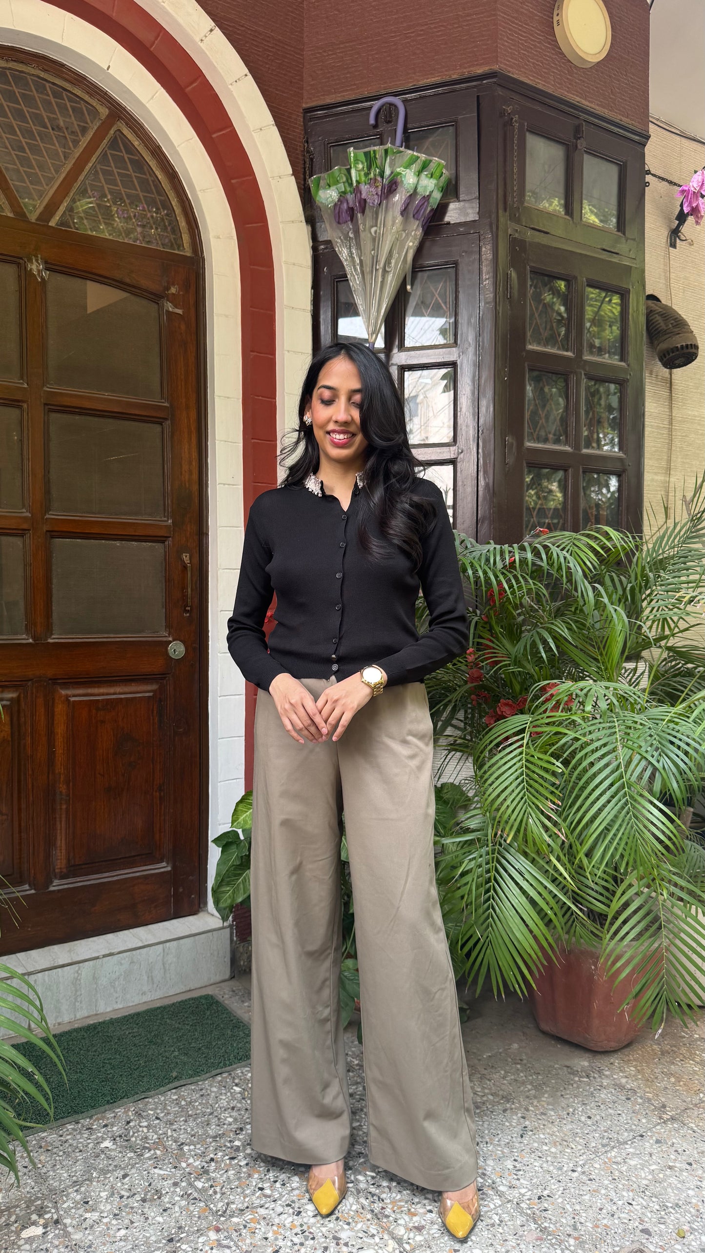 Korean Collared Cardigan - Black