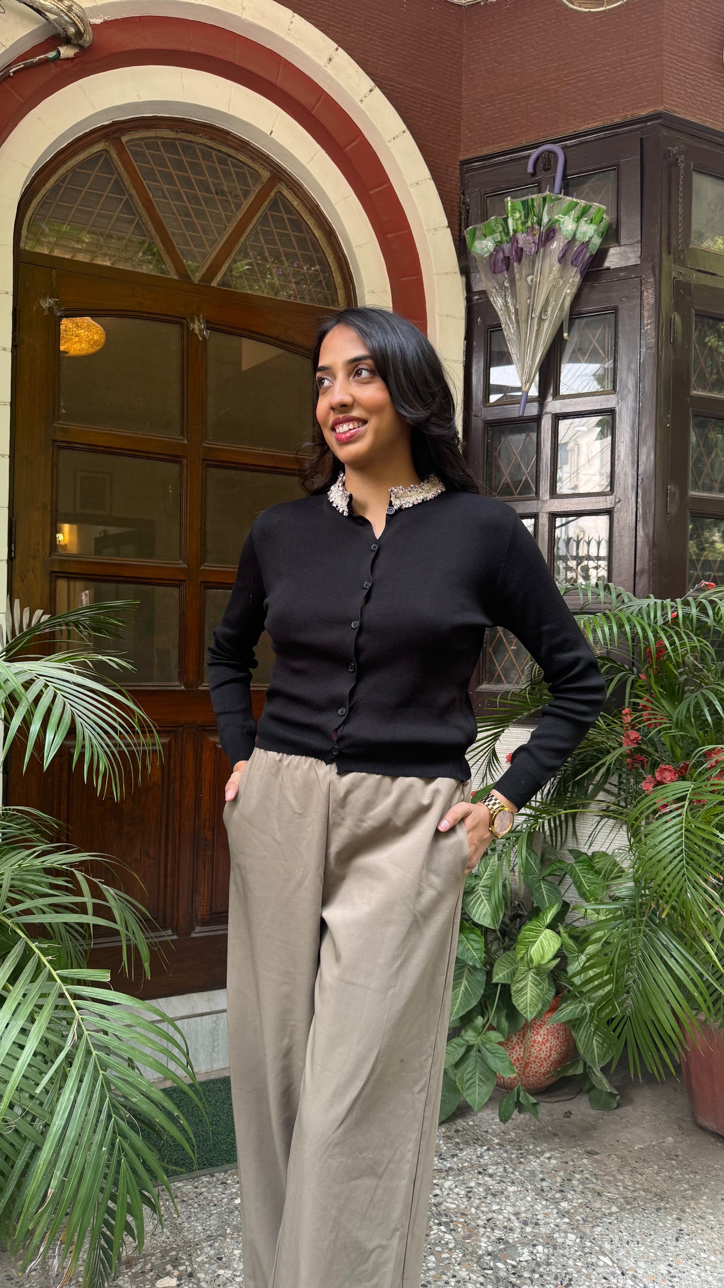 Korean Collared Cardigan - Black