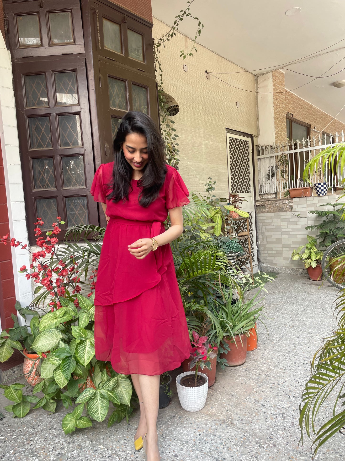 Red-Maroon Georgette Dress