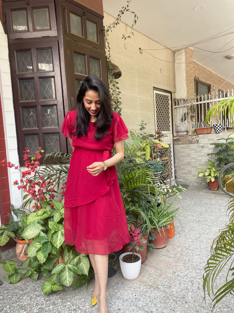 Red Maroon Georgette Dress