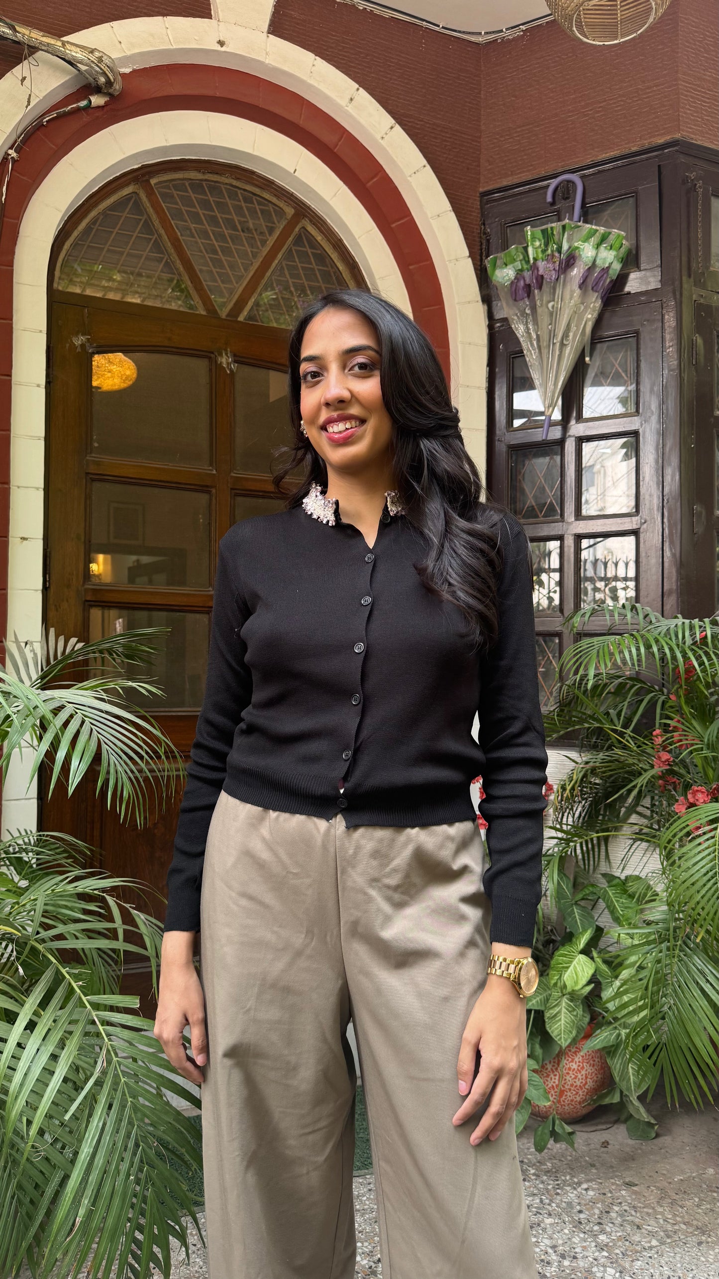 Korean Collared Cardigan - Black