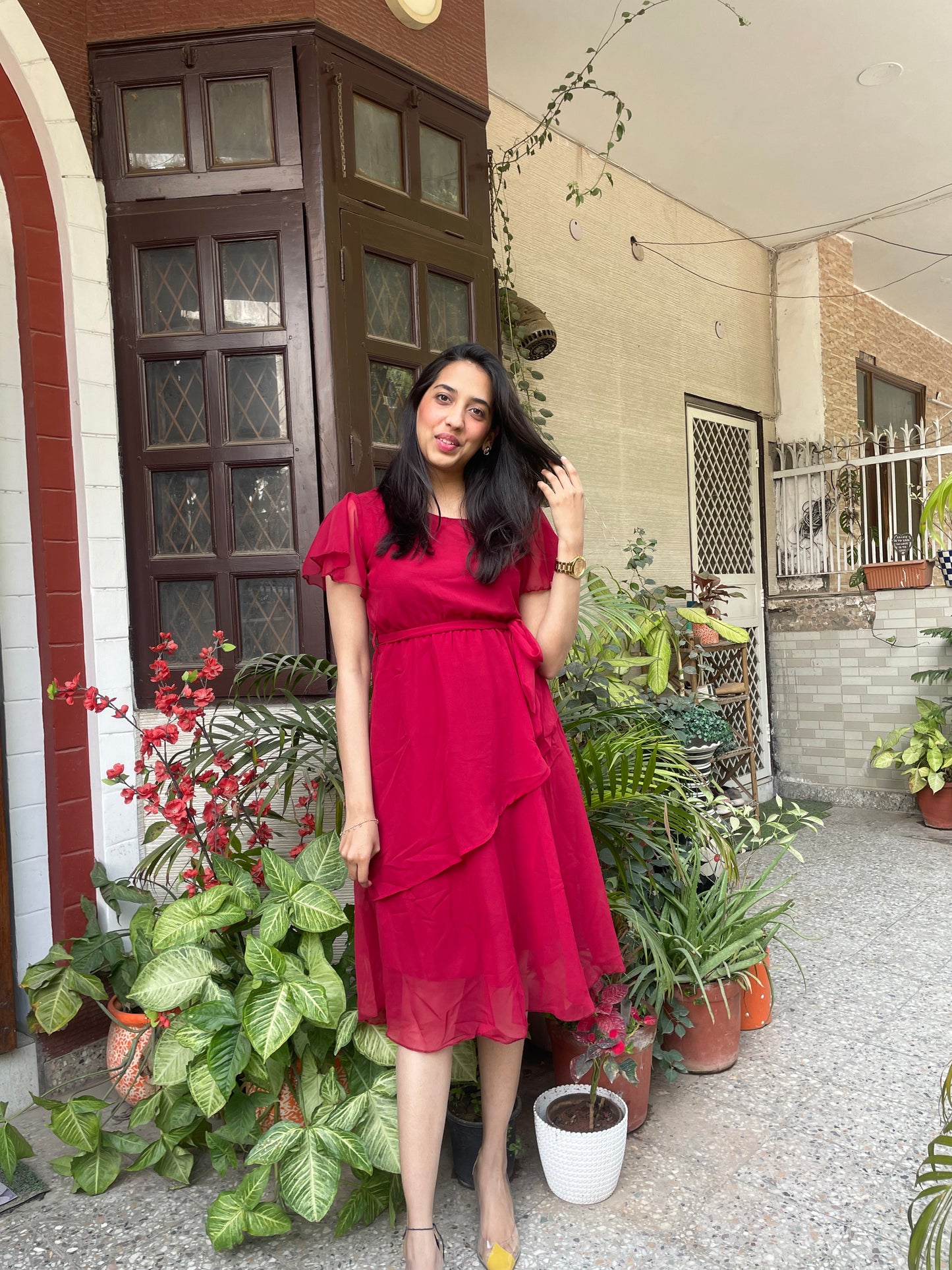 Red-Maroon Georgette Dress