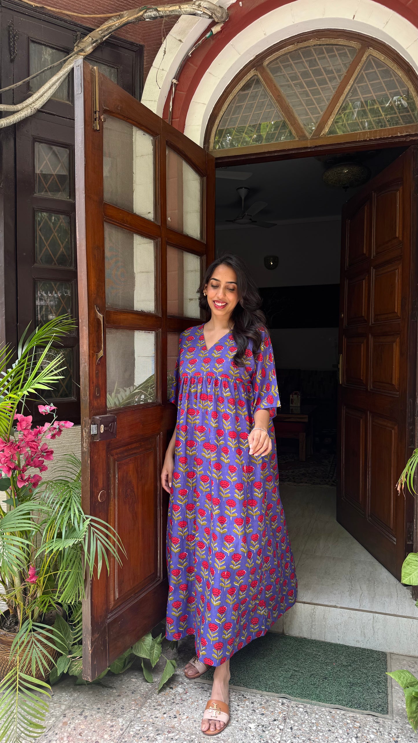 Empire Padded Cotton Lounge Dress – Purple (Premium Collection)