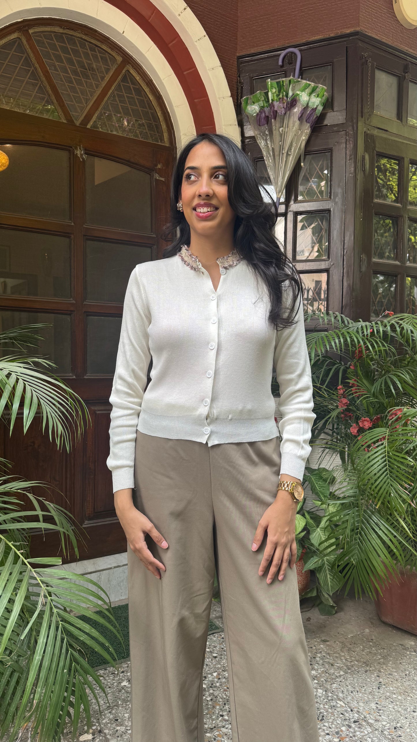 Korean Collared Cardigan - White