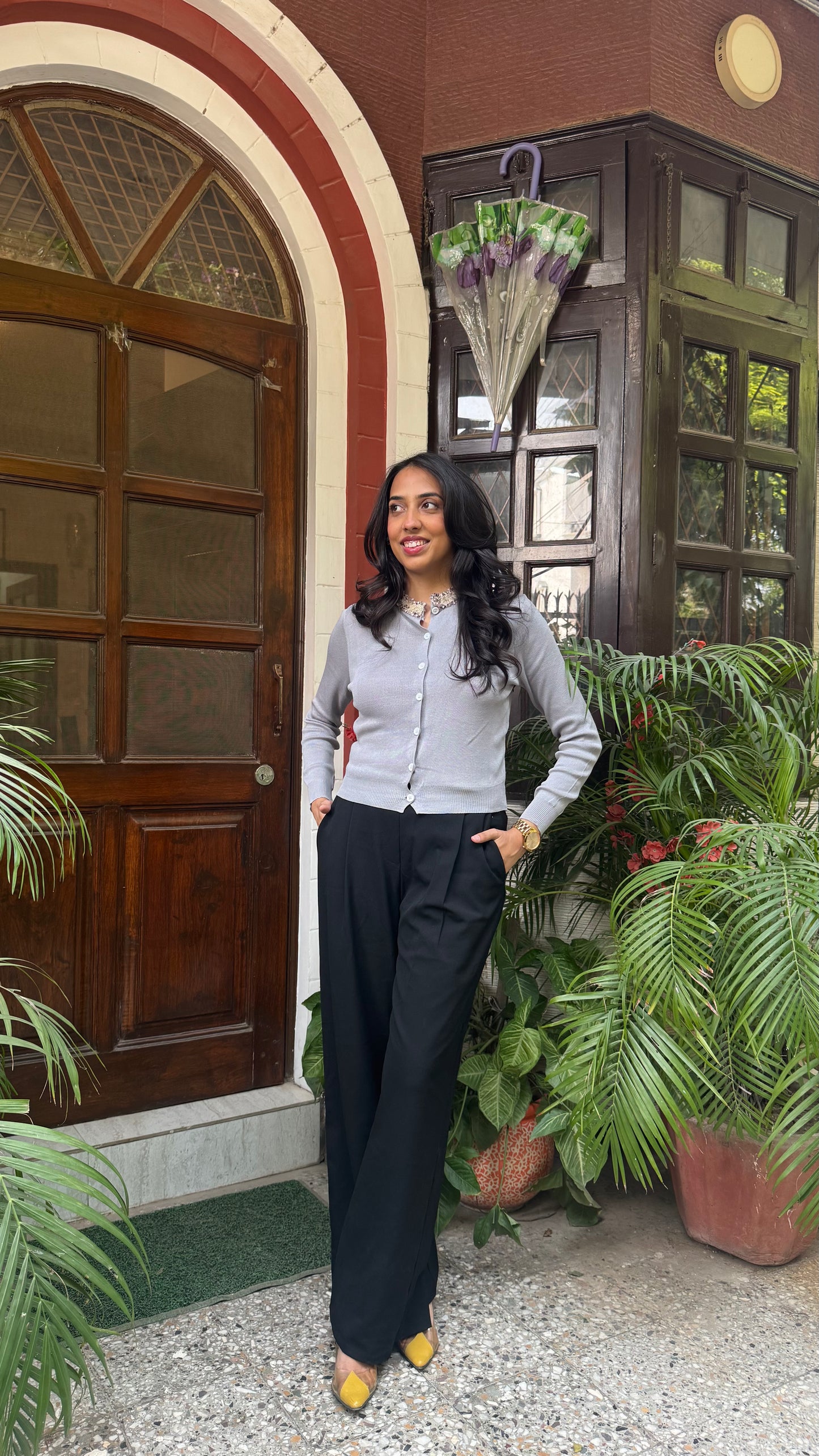 Korean Collared Cardigan - Grey