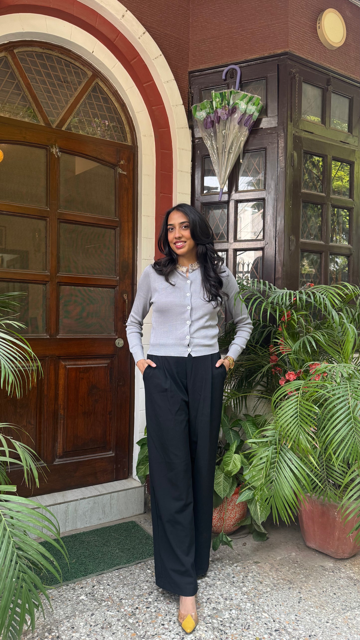 Korean Collared Cardigan - Grey