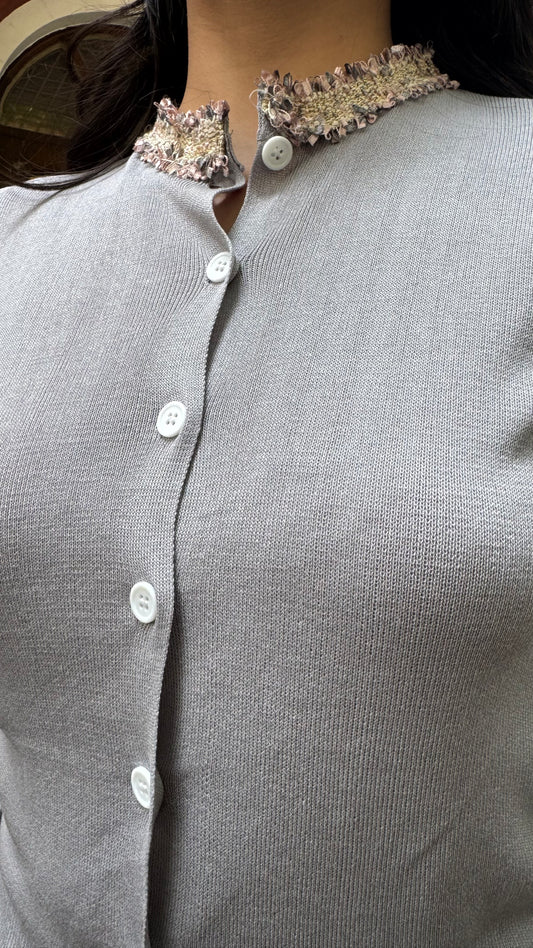 Korean Collared Cardigan - Grey