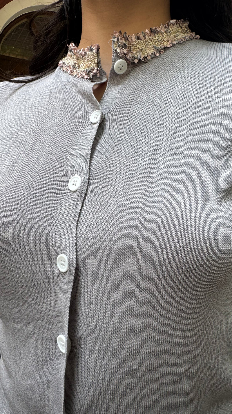 Korean Collared Cardigan - Grey