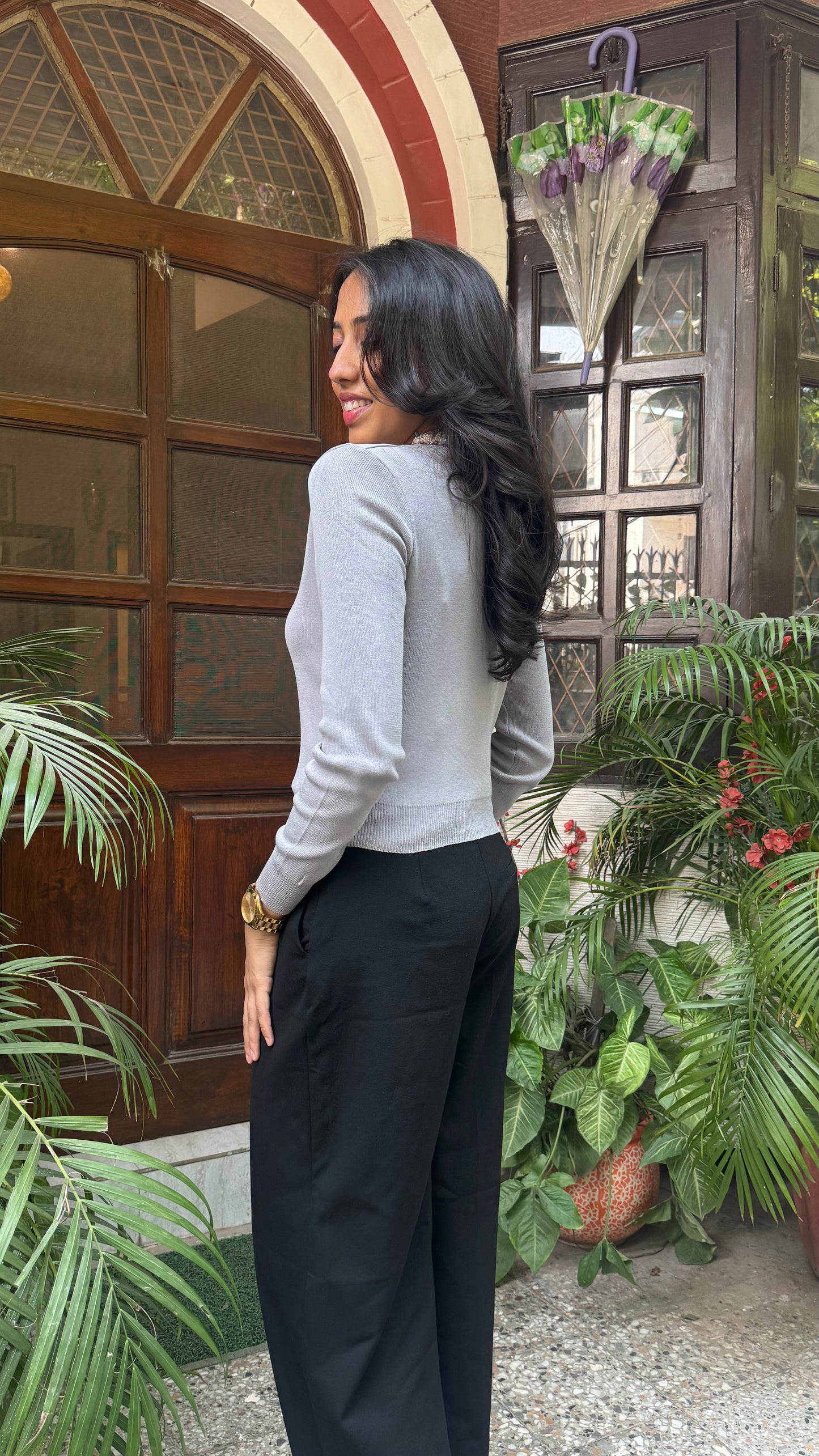 Korean Collared Cardigan - Grey