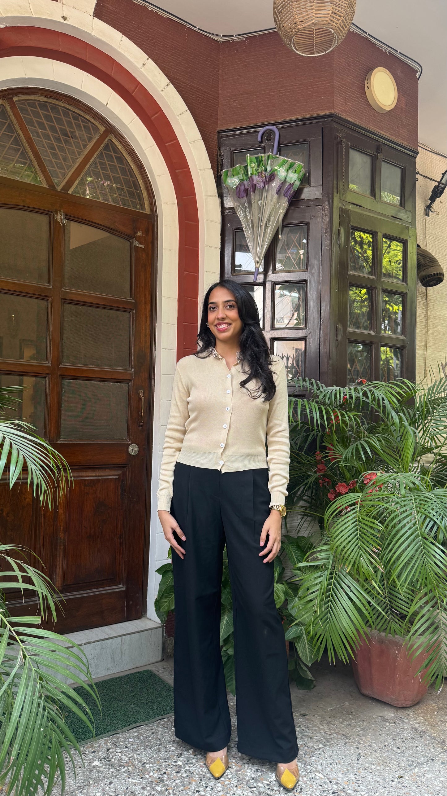 Korean Collared Cardigan - Cream