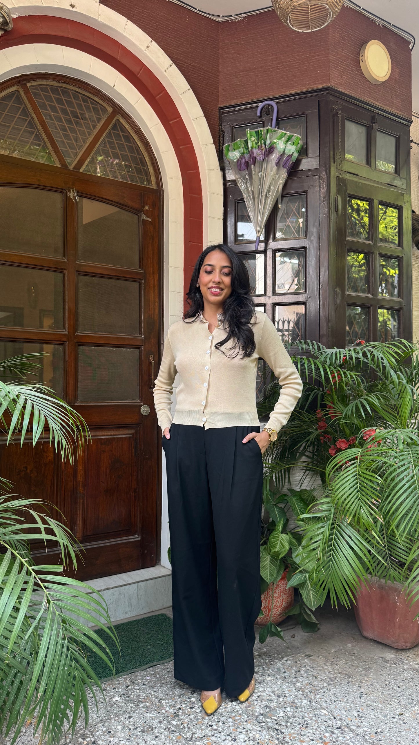 Korean Collared Cardigan - Cream