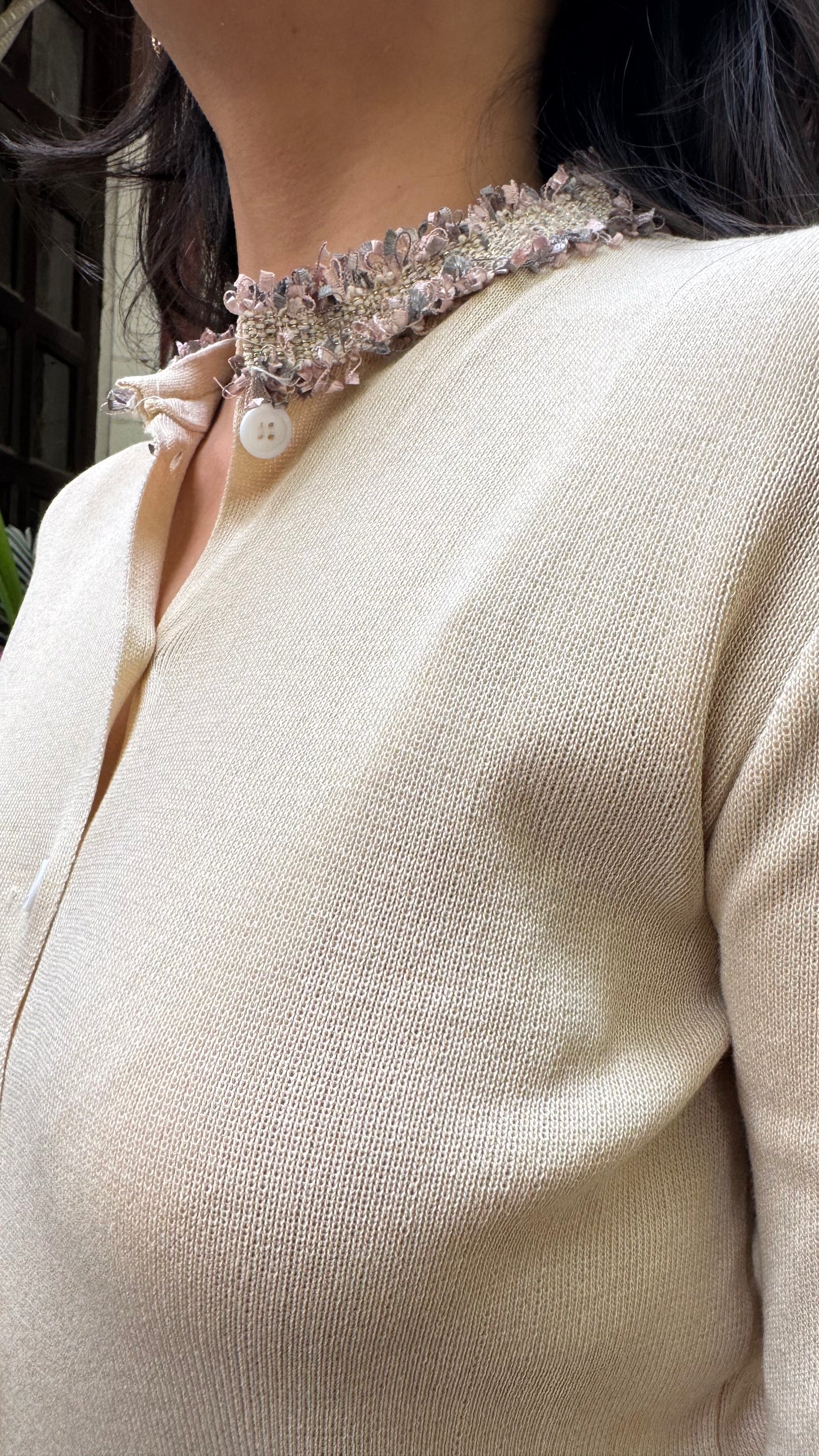 Korean Collared Cardigan - Cream