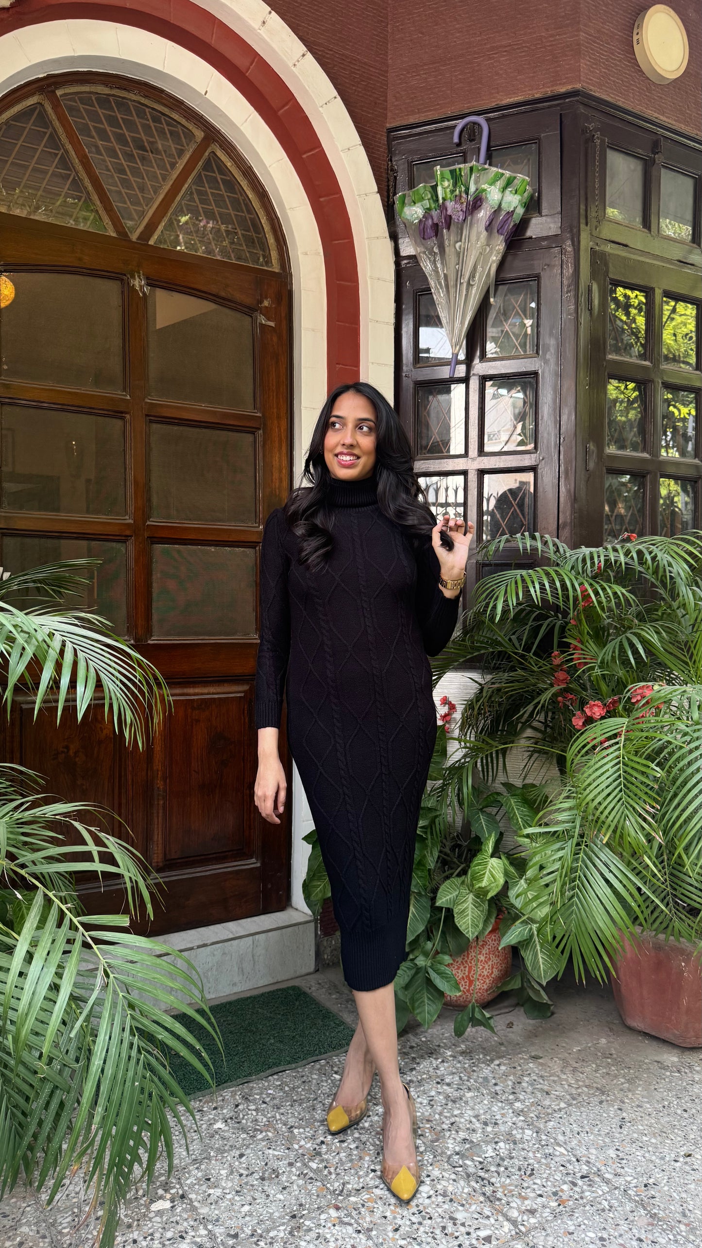 Knit Sweater Dress- Black (Free Size)