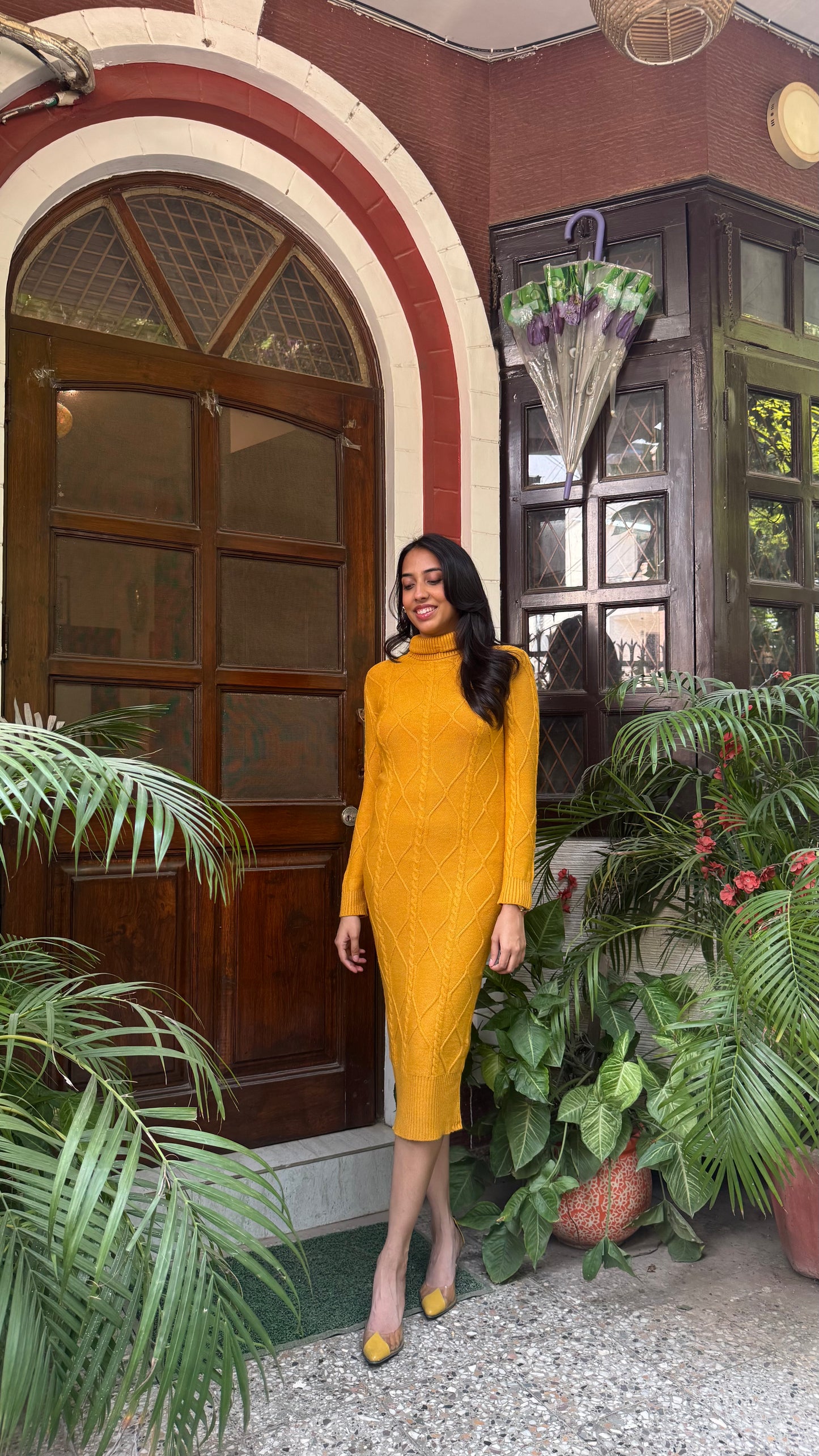 Knit Sweater Dress- Mustard (Free Size)