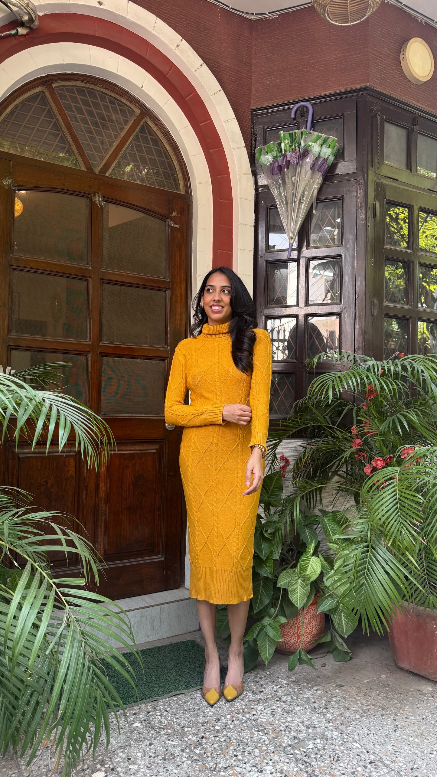 Knit Sweater Dress- Mustard (Free Size)