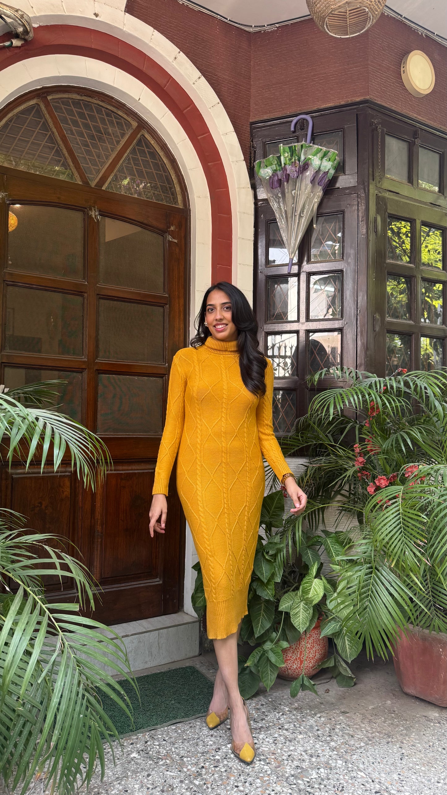 Knit Sweater Dress- Mustard (Free Size)