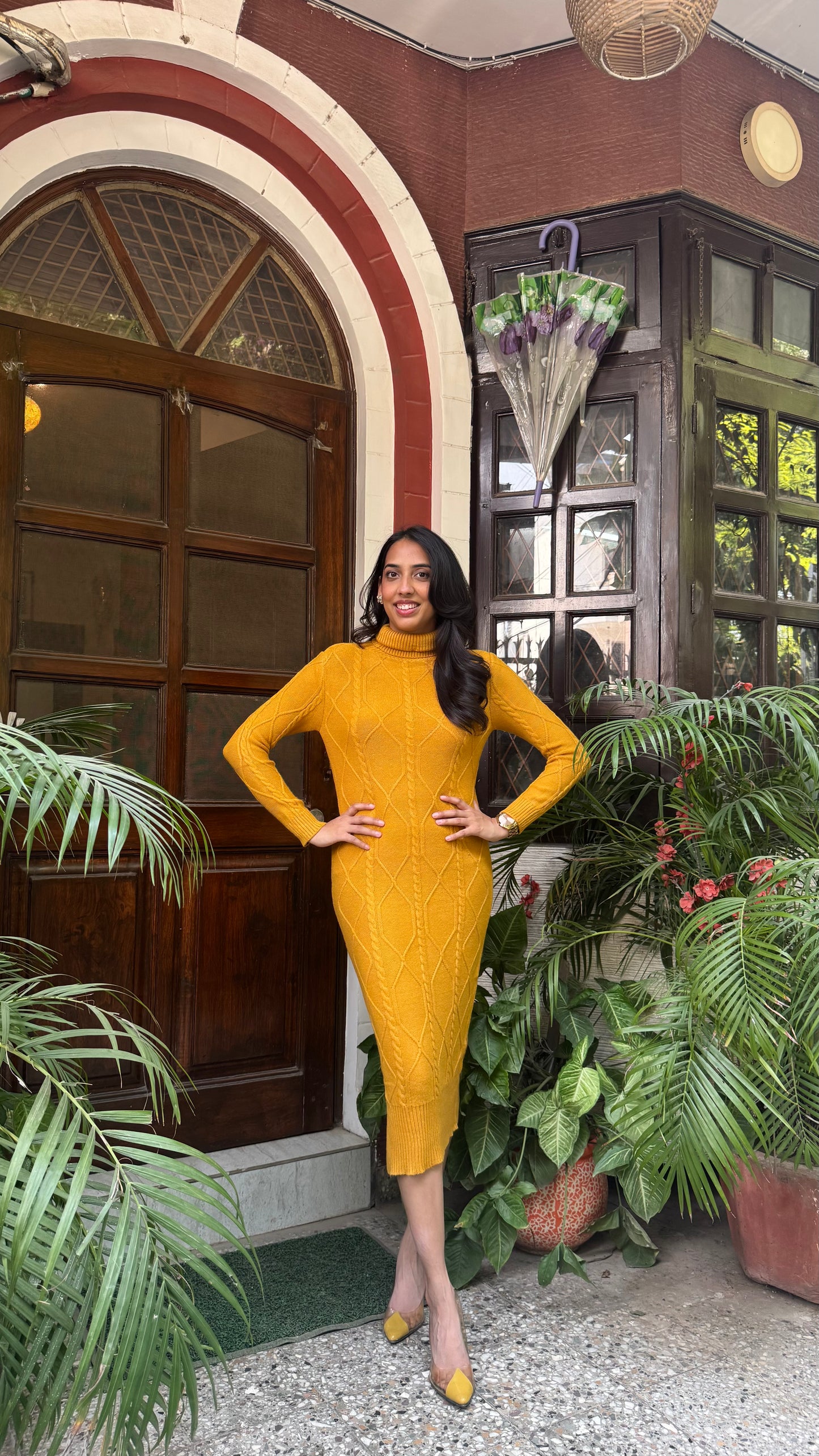 Knit Sweater Dress- Mustard (Free Size)