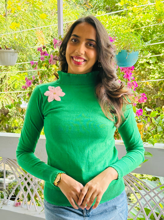 Flower Power Sweater (Free Size) - Dark Green
