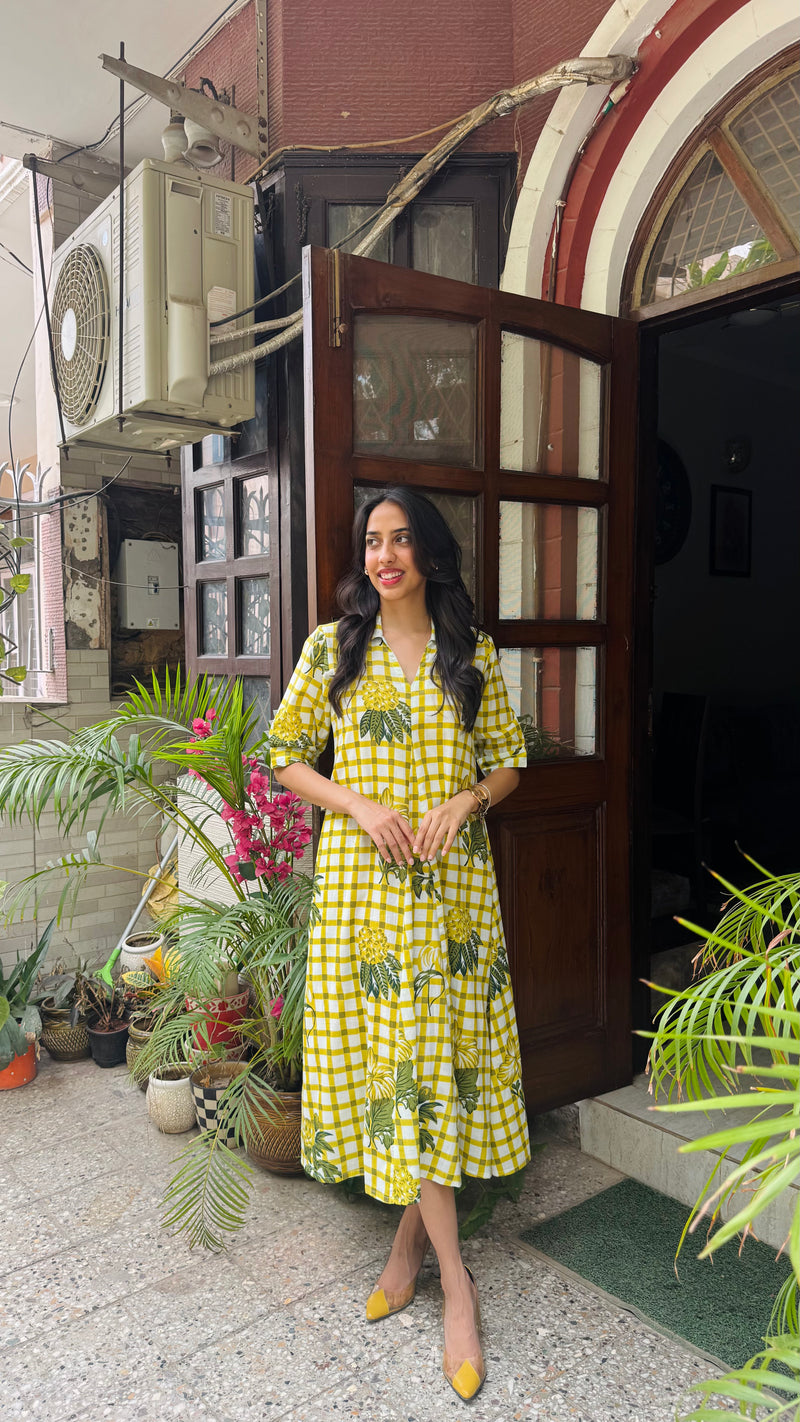 PRE ORDER - Picnic Collared Cotton Dress - Mustard (Premium Collection) - DISPATCH BY 28TH SEPTEMBER