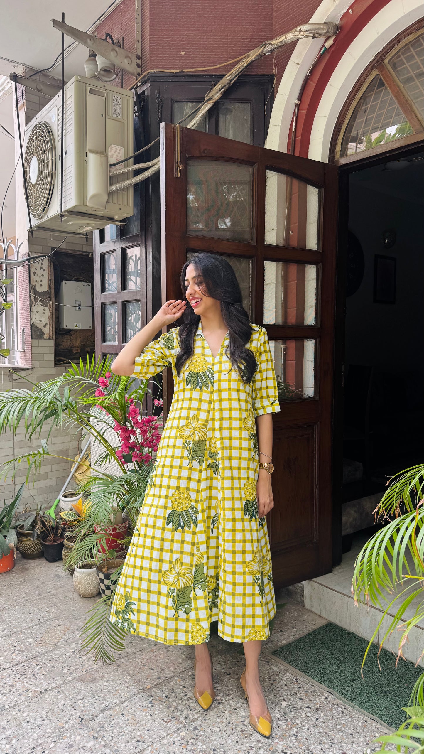Picnic Collared Cotton Dress - Mustard (Premium Collection)