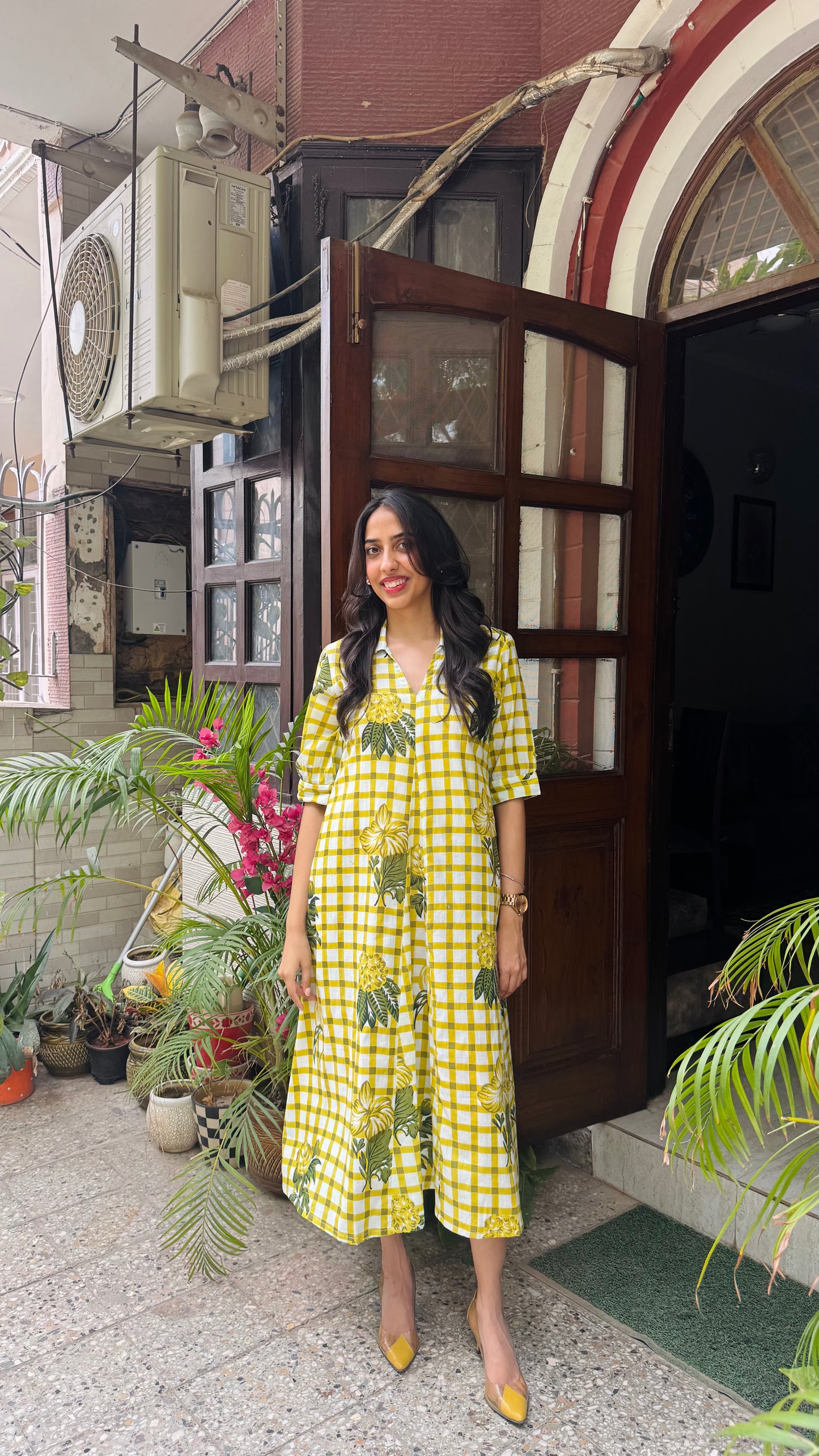 Picnic Collared Cotton Dress - Mustard (Premium Collection)