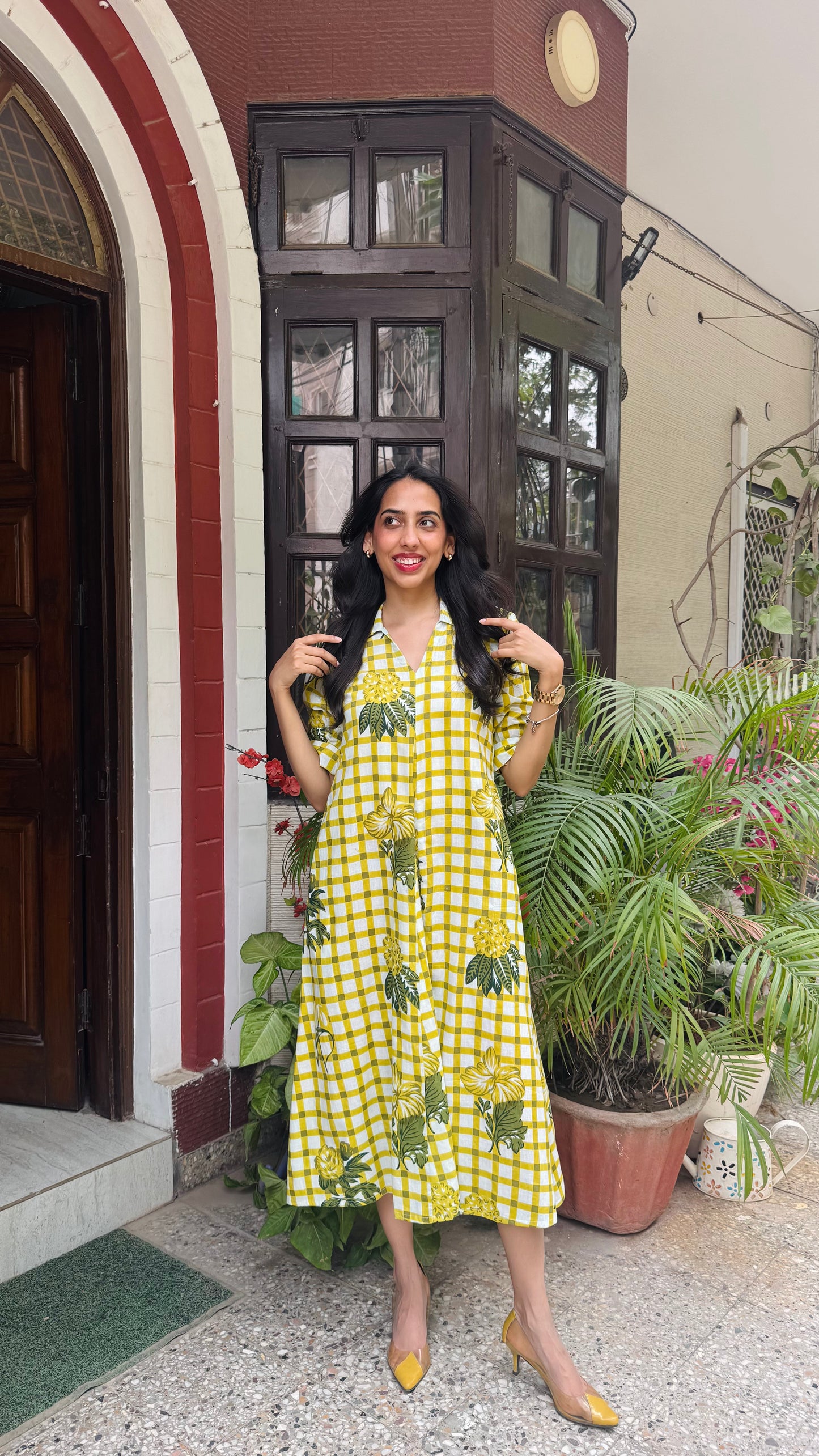 Picnic Collared Cotton Dress - Mustard (Premium Collection)