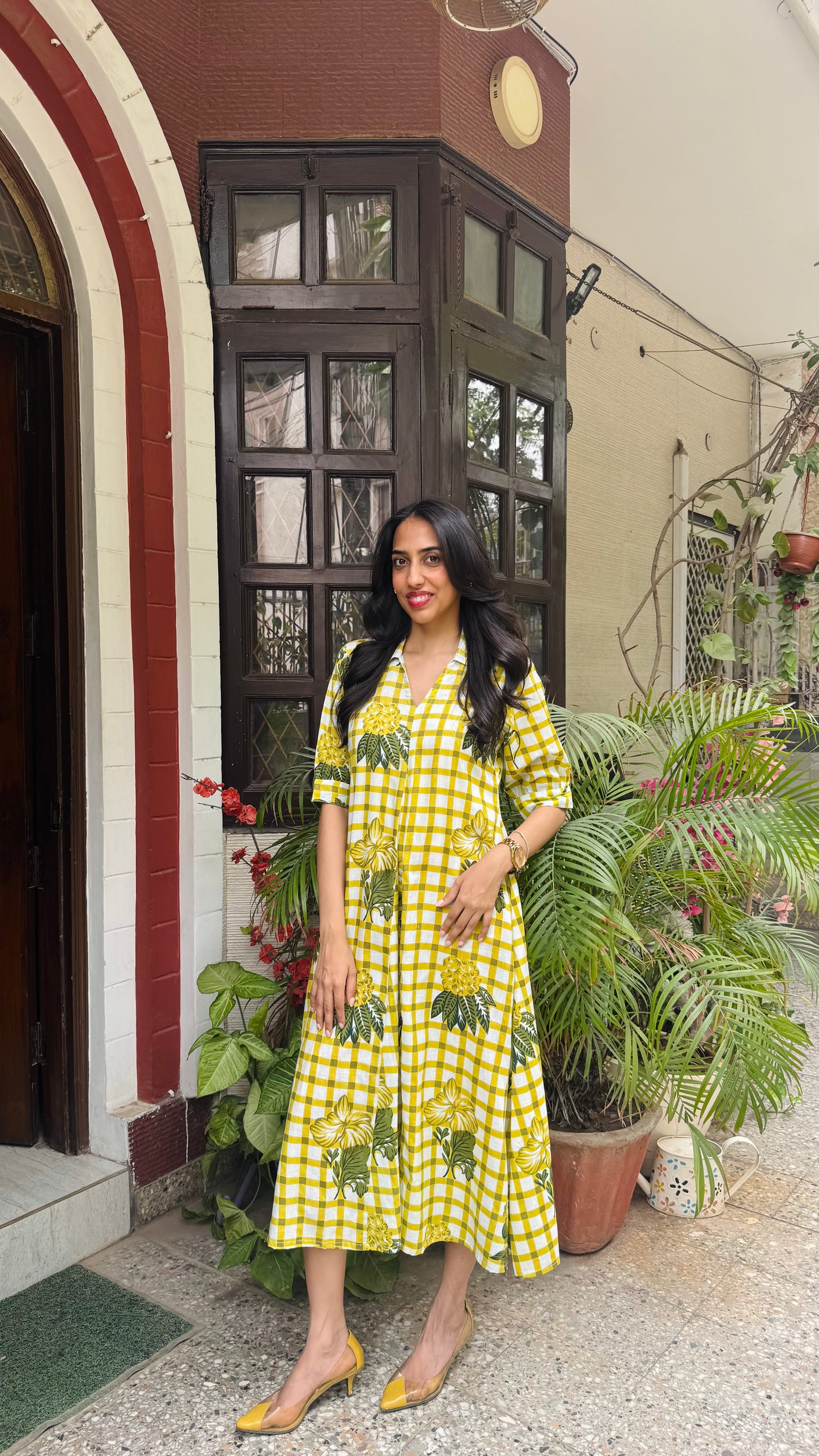 Picnic Collared Cotton Dress - Mustard (Premium Collection)