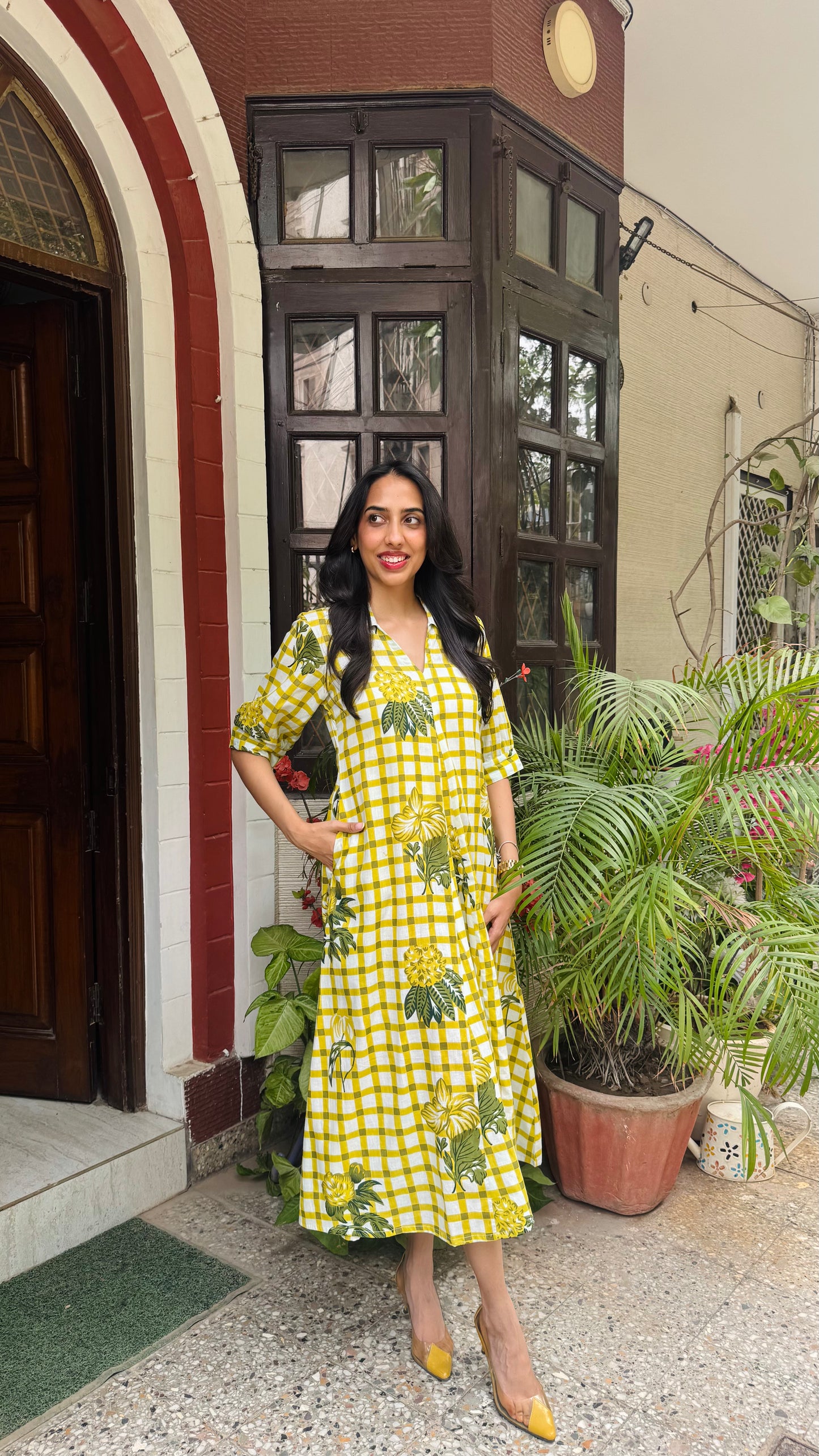 Picnic Collared Cotton Dress - Mustard (Premium Collection)