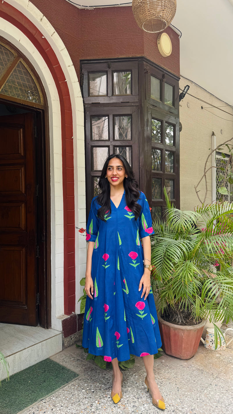 PRE ORDER - Picnic Collared Cotton Dress - Blue (Premium Collection) - DISPATCH BY 28TH SEPTEMBER