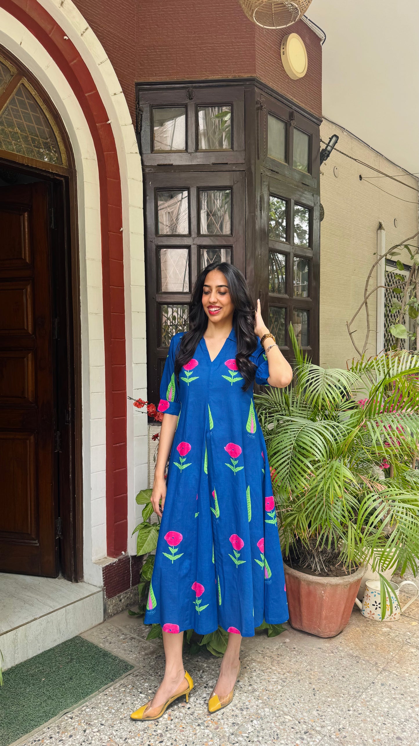 Picnic Collared Cotton Dress - Blue (Premium Collection)