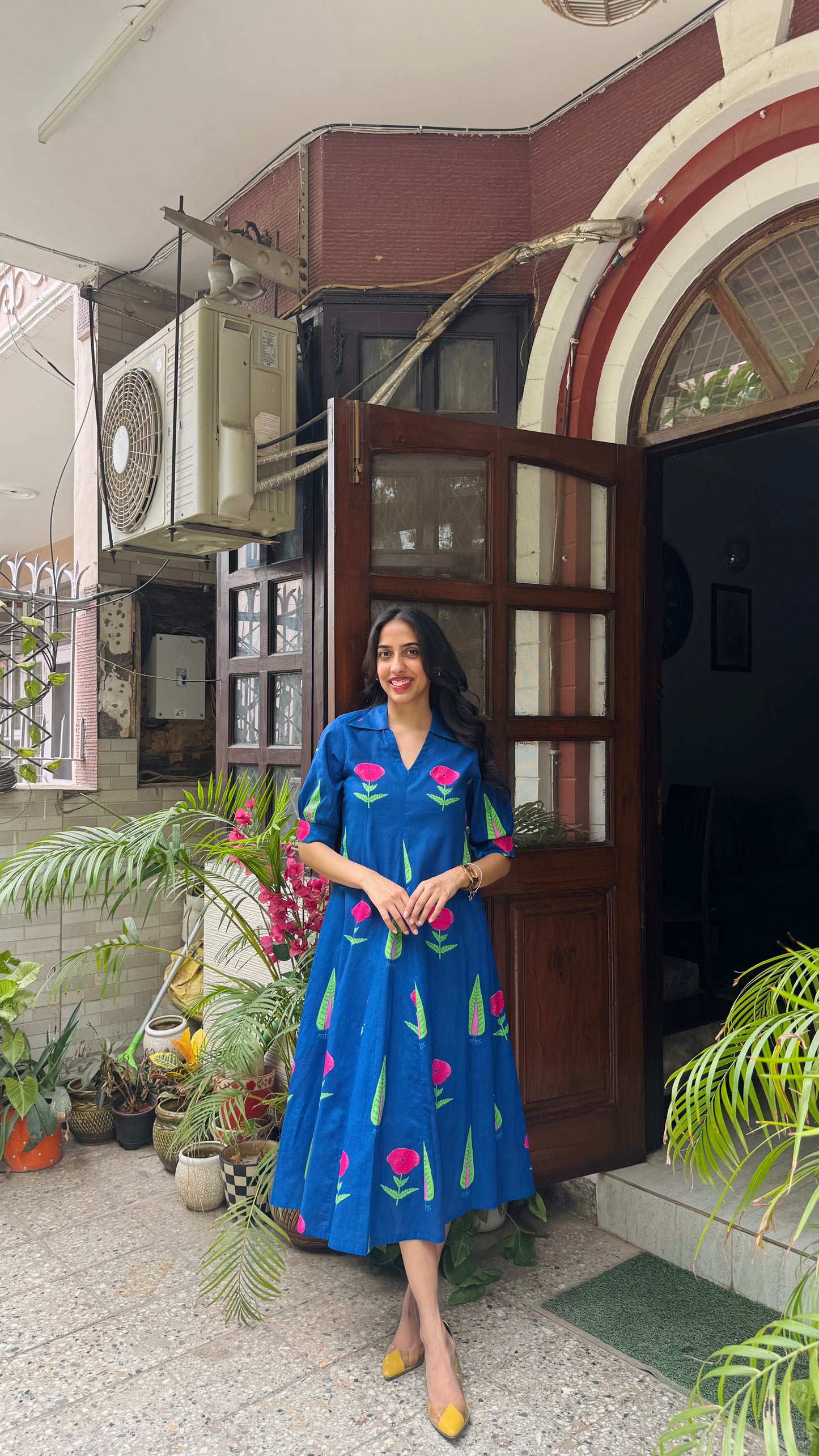Picnic Collared Cotton Dress - Blue (Premium Collection)