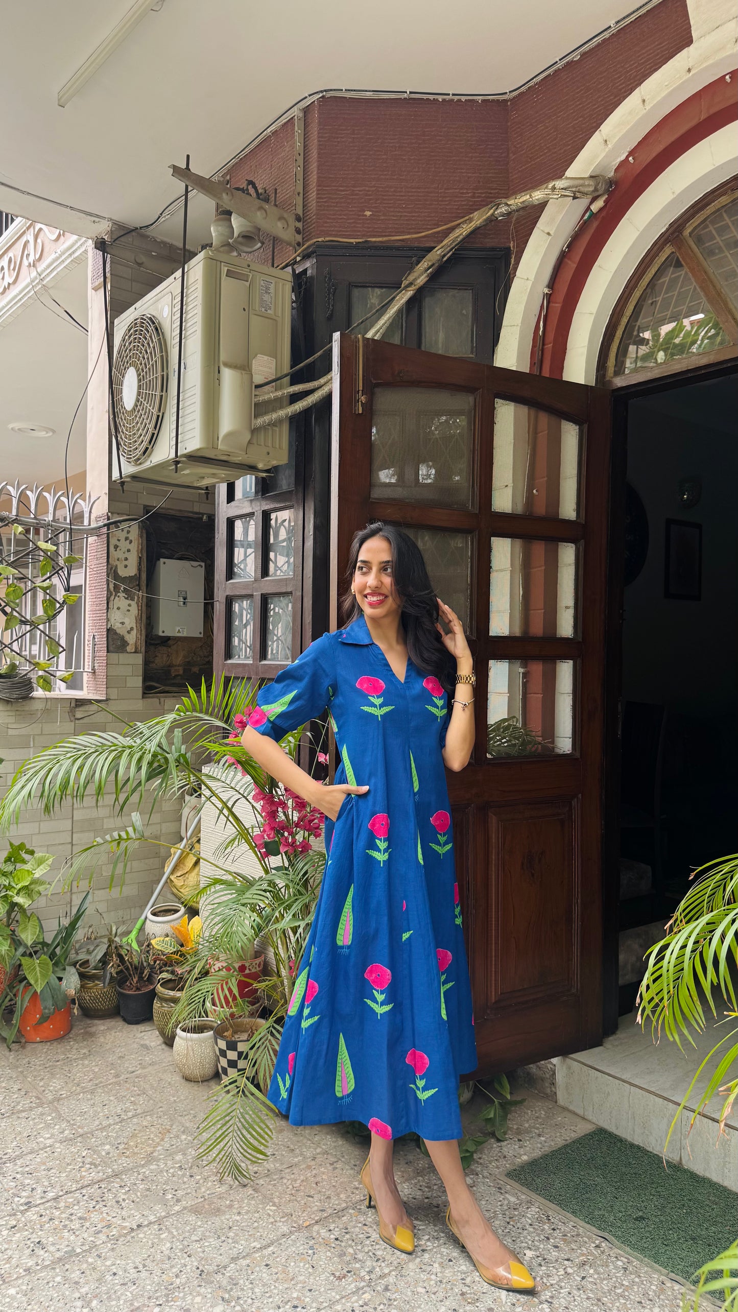 Picnic Collared Cotton Dress - Blue (Premium Collection)