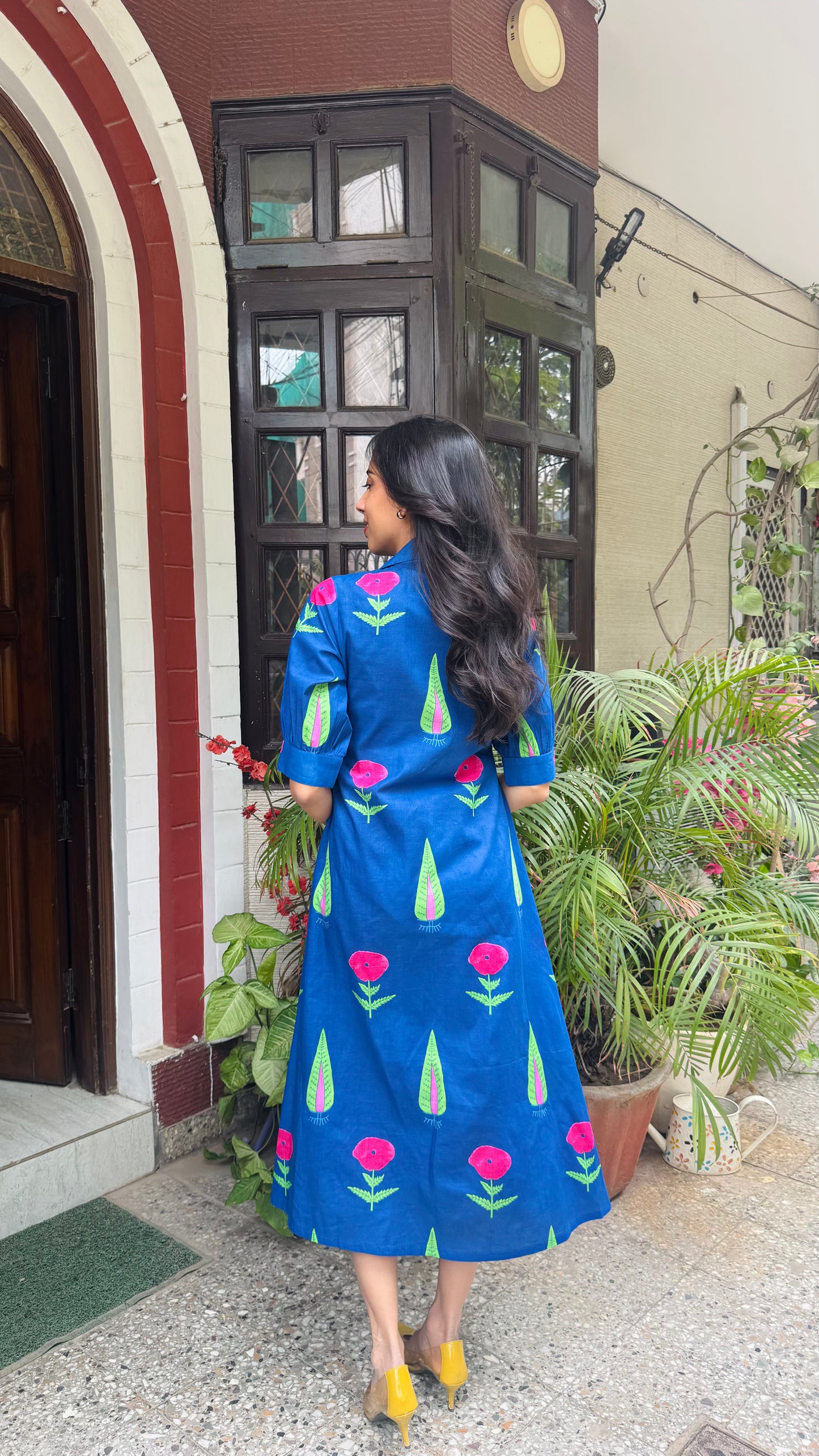 Picnic Collared Cotton Dress - Blue (Premium Collection)