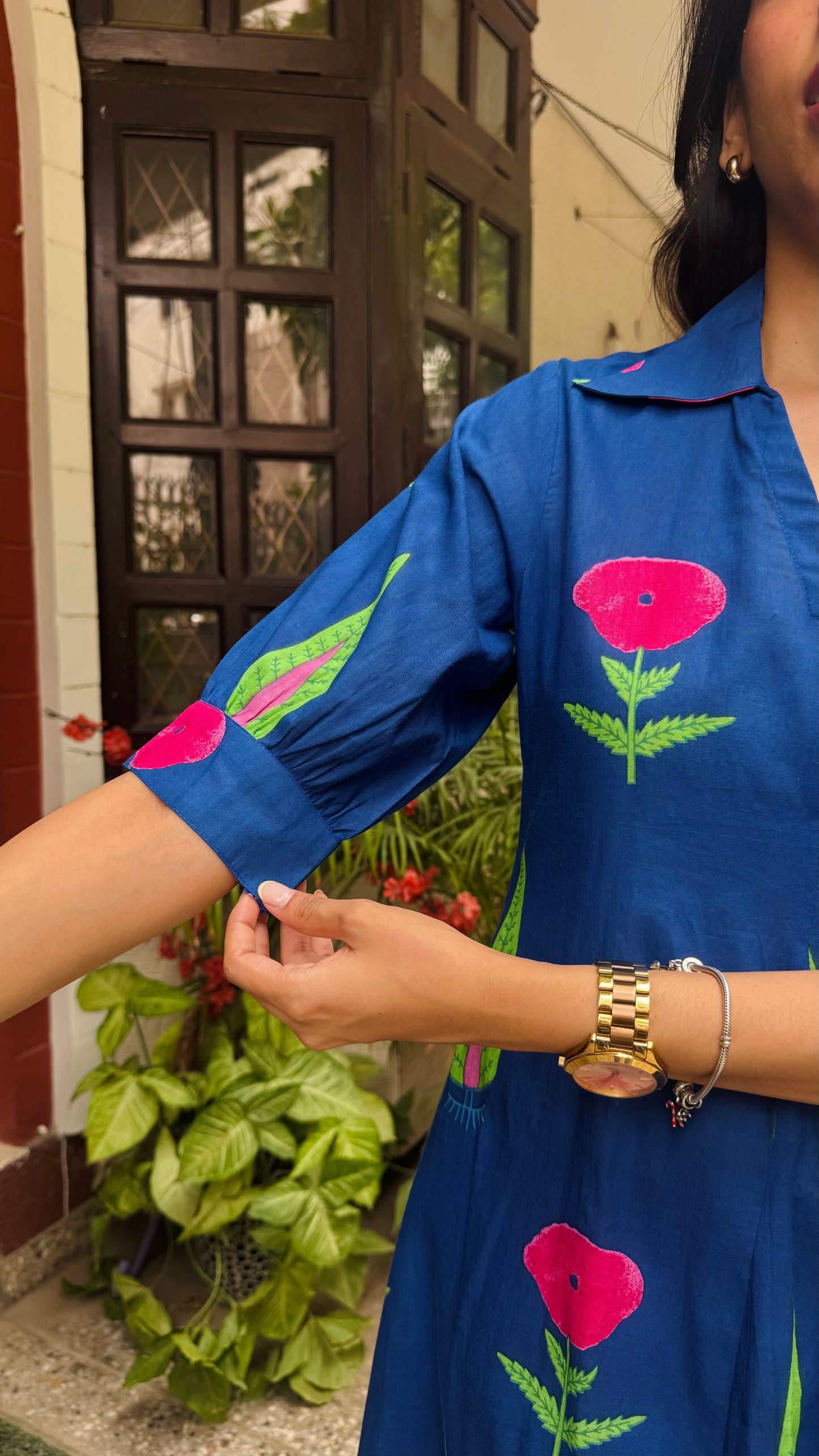 Picnic Collared Cotton Dress - Blue (Premium Collection)