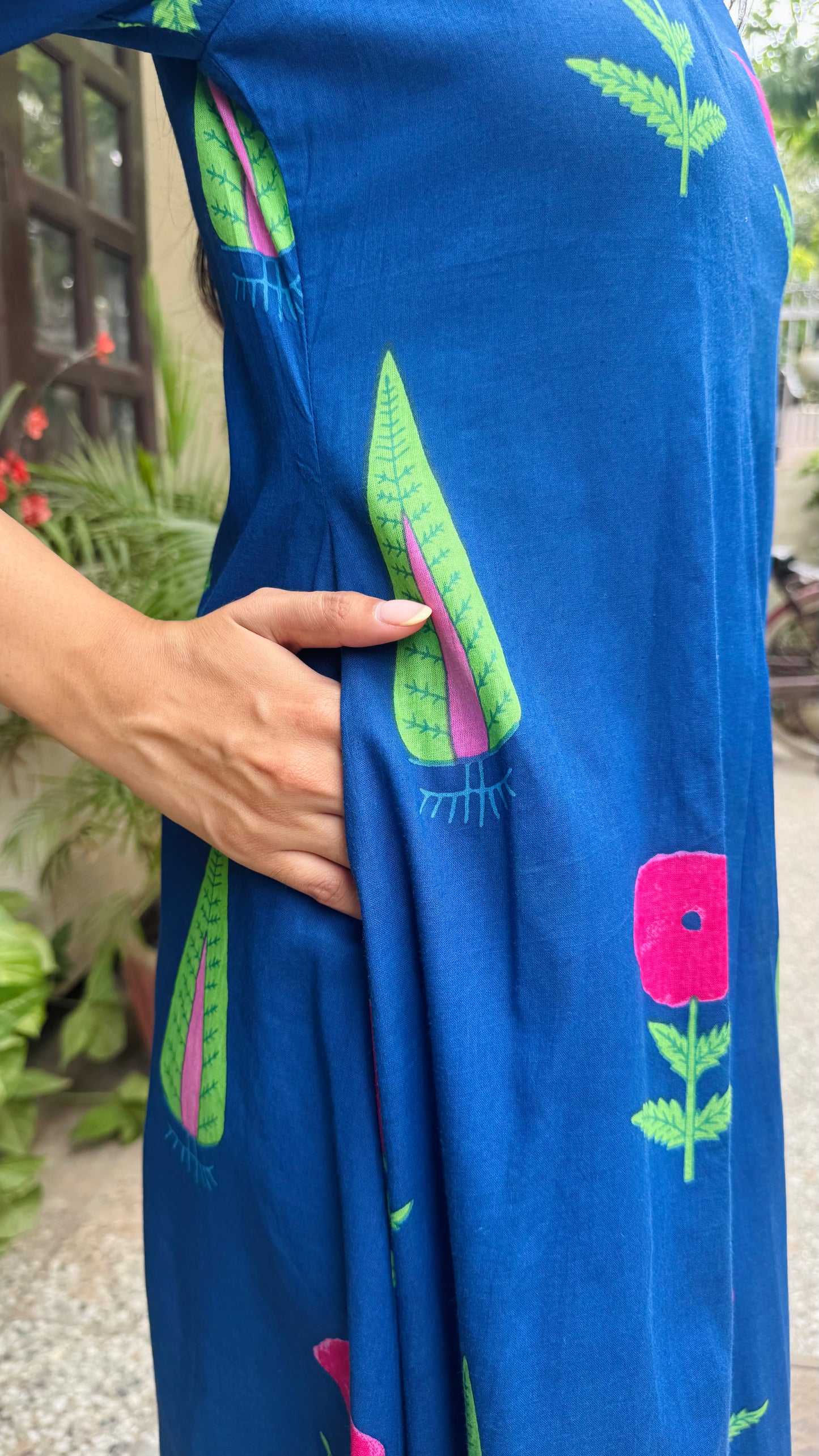 Picnic Collared Cotton Dress - Blue (Premium Collection)