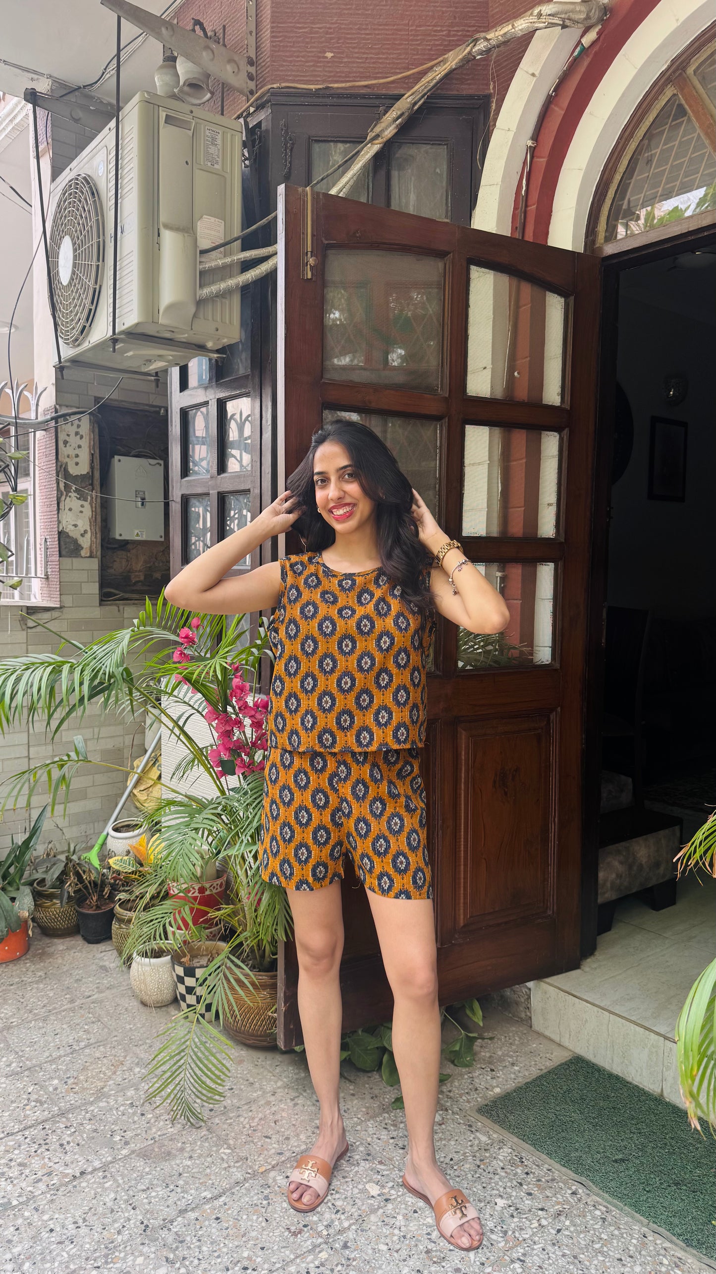 Ikat Printed Cotton Set - Mustard