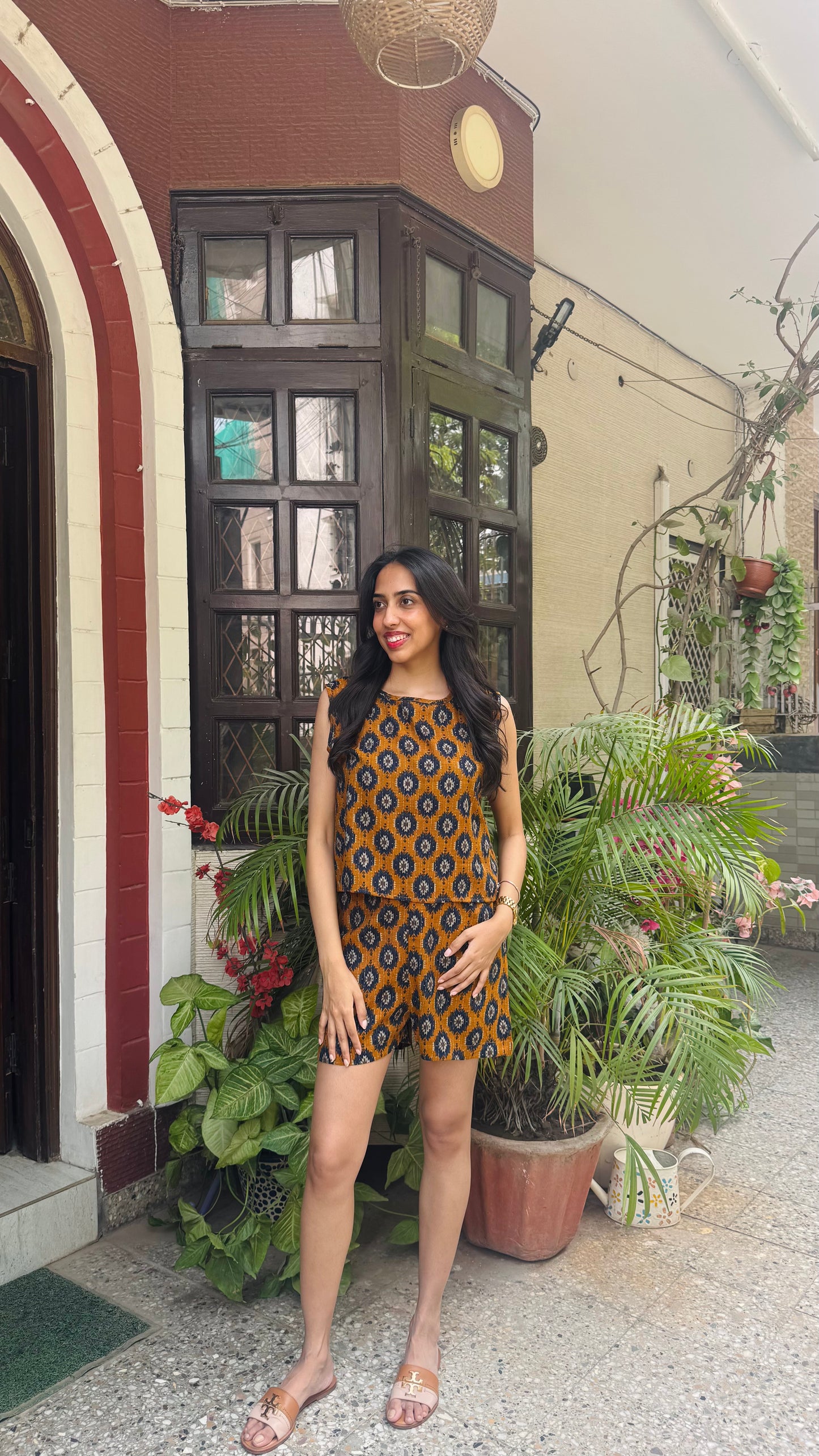 Ikat Printed Cotton Set - Mustard