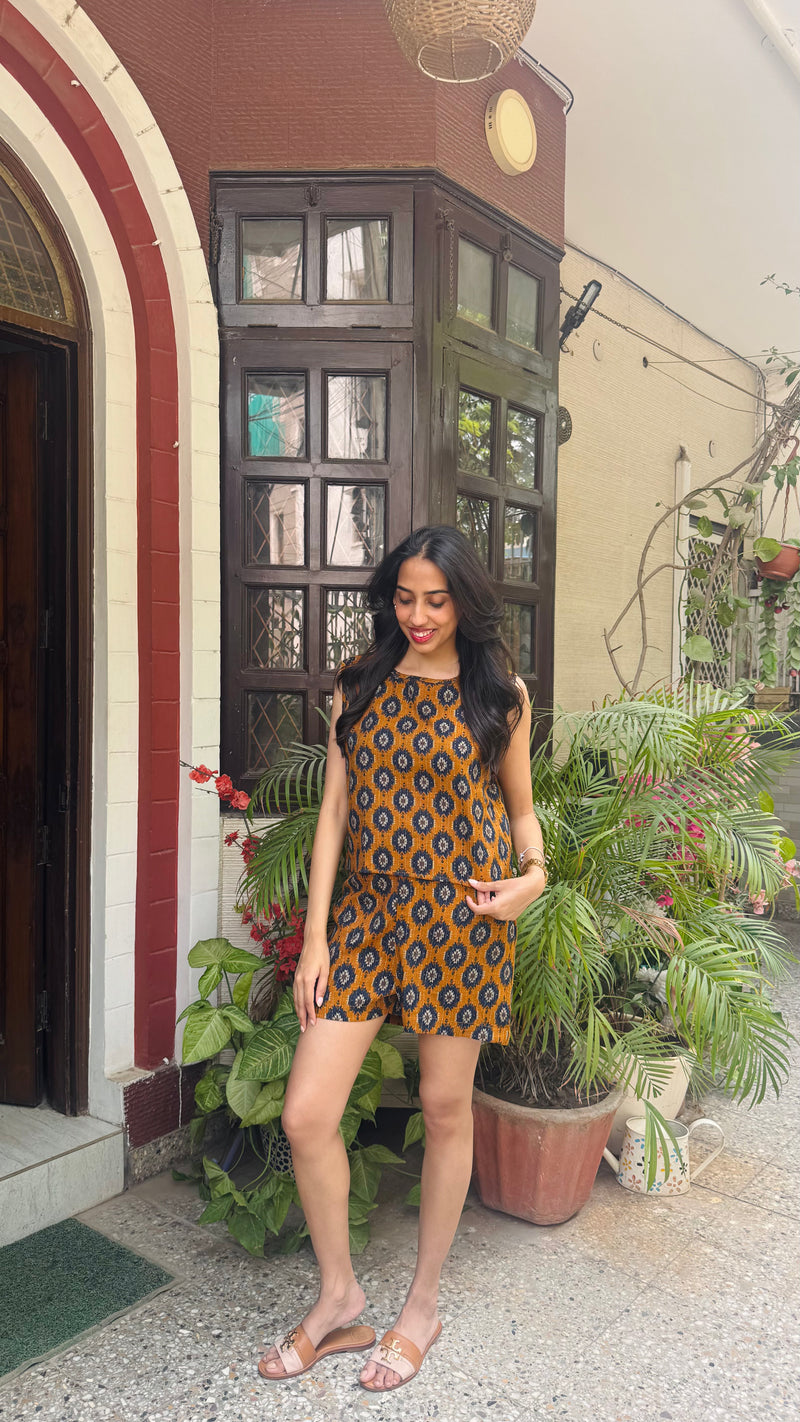 Ikat Printed Cotton Set - Mustard