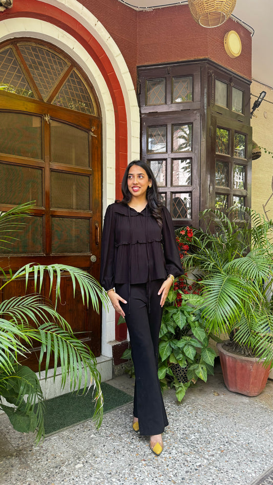 Tiers & Twirls Layered Top – Black (Premium Collection)