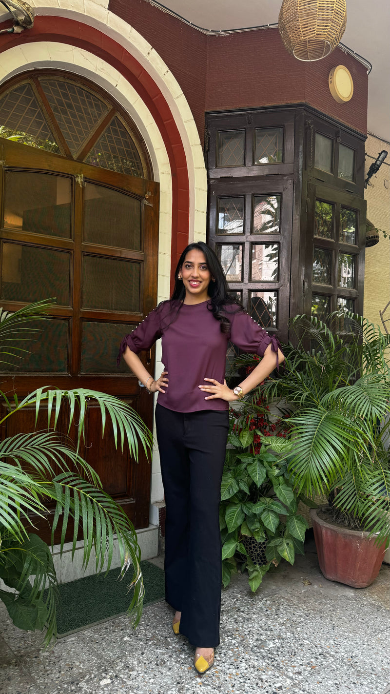 Pearl Sleeved Top – Wine
