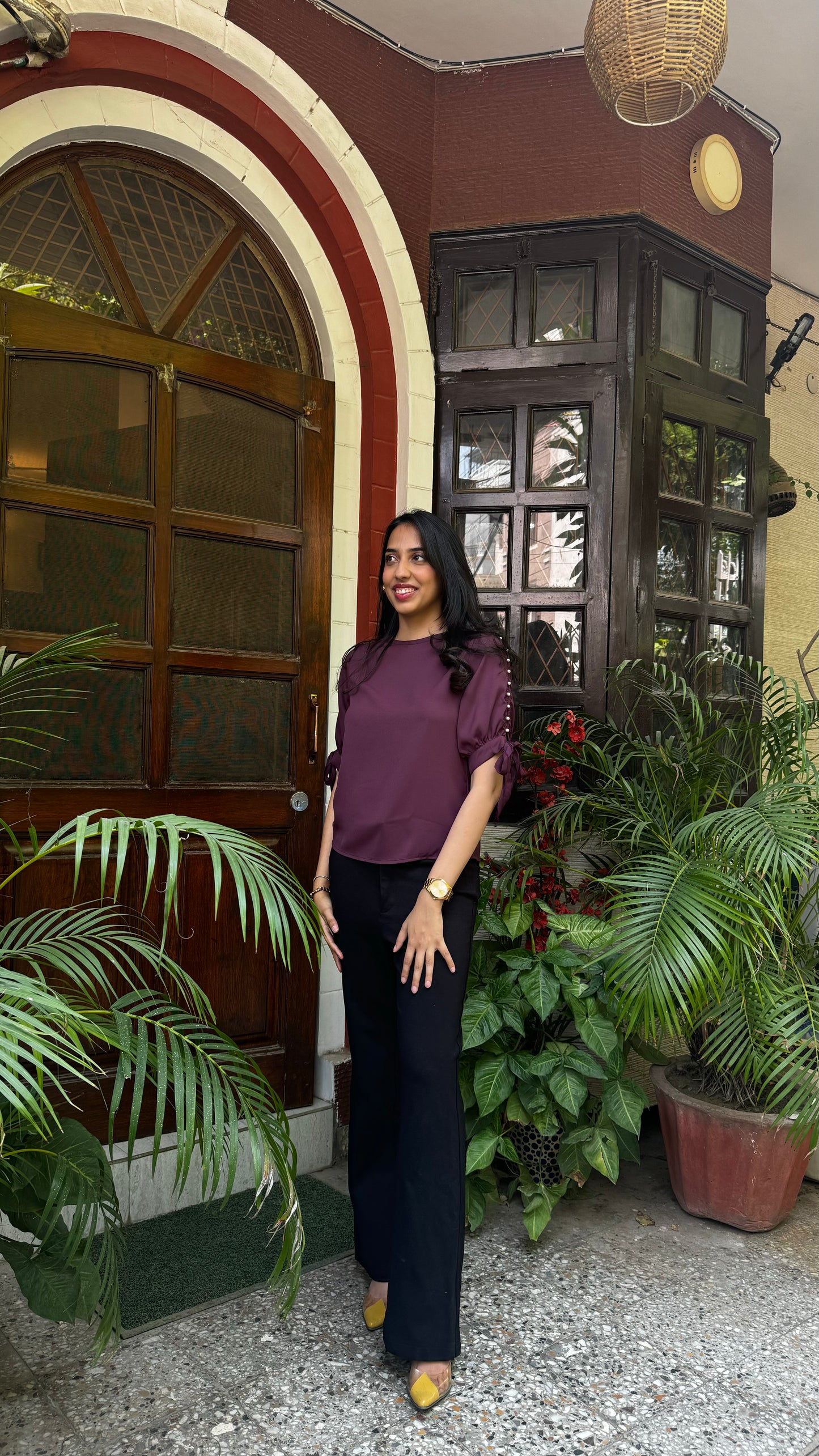 Pearl Sleeved Top – Wine
