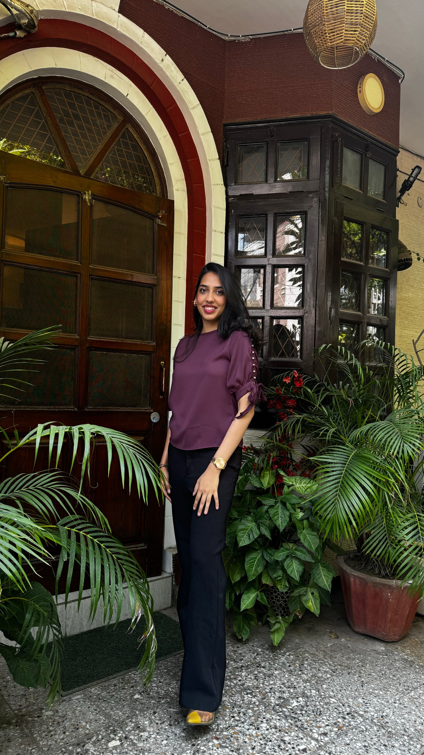 Pearl Sleeved Top – Wine