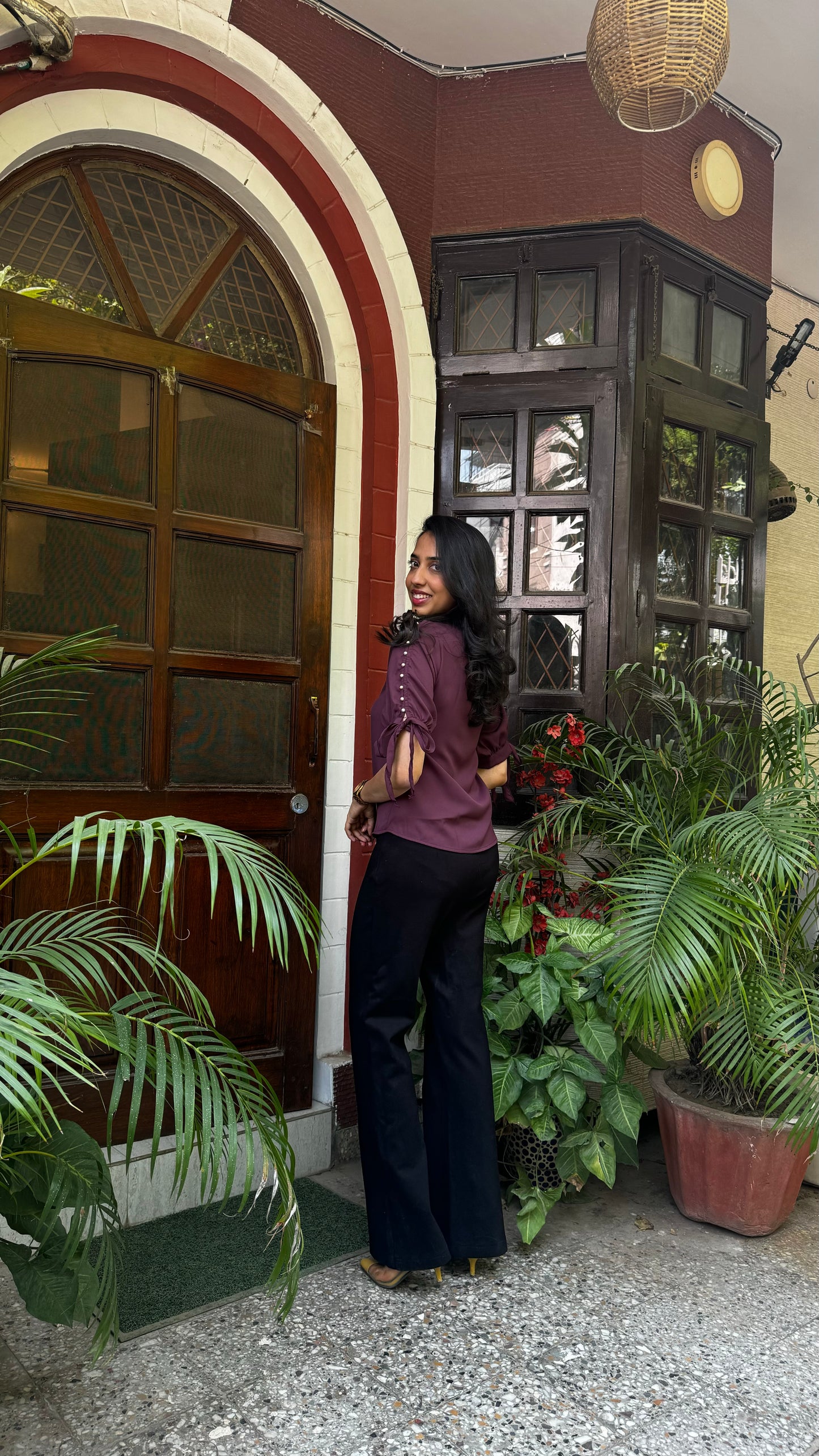 Pearl Sleeved Top – Wine