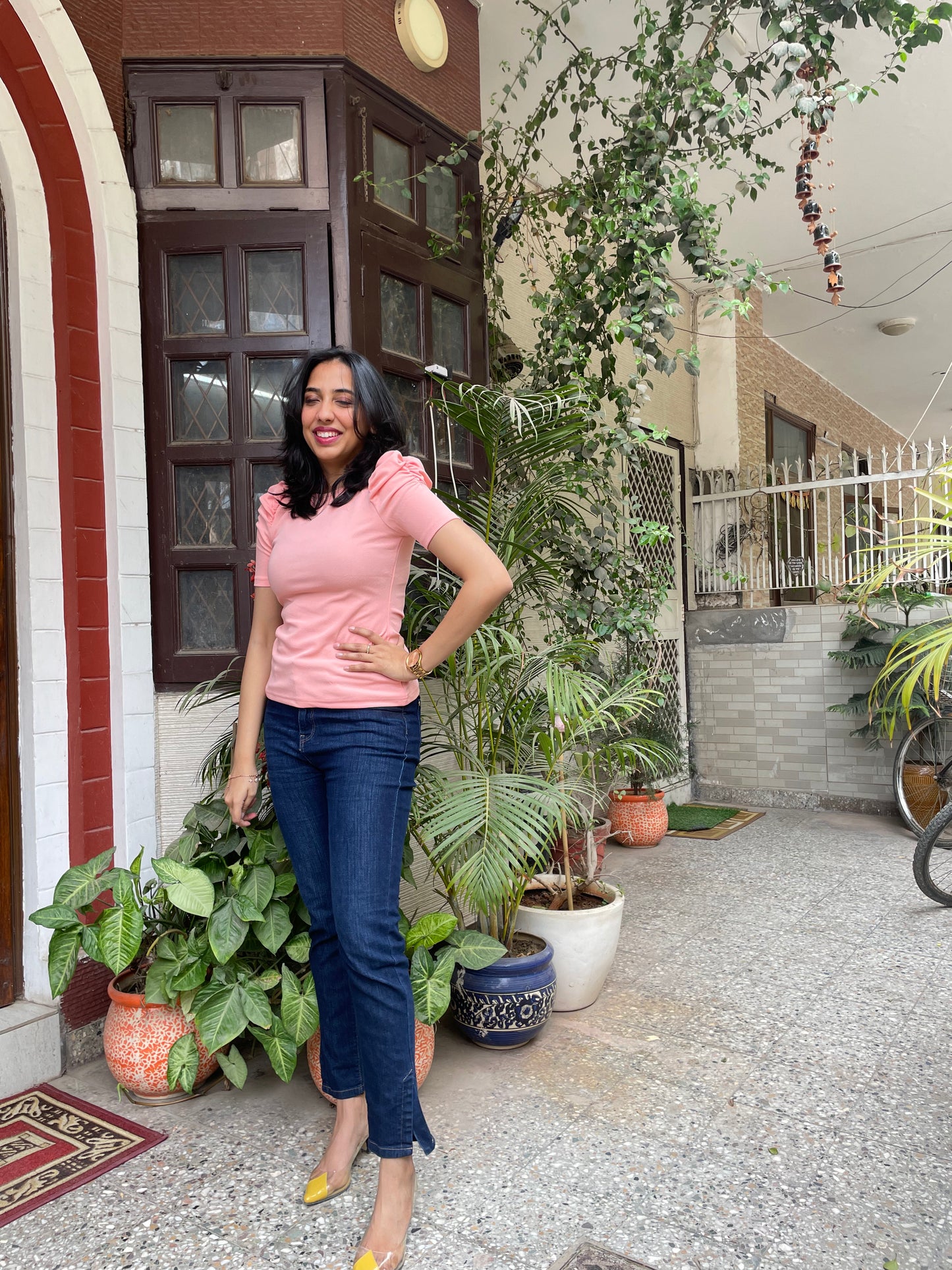 Peach Puffed Sleeve Top