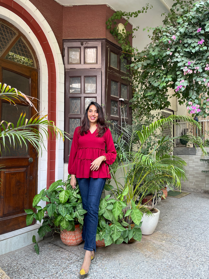 Delight Tiered Top - Burgundy