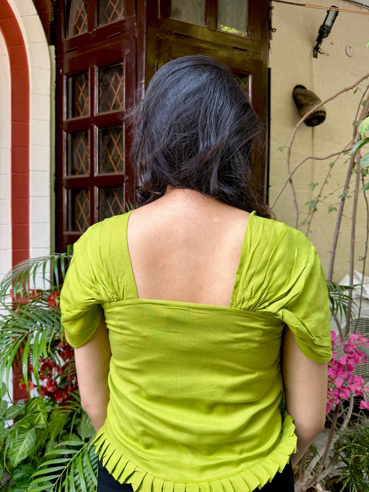 Draped Sleeves Top – Green