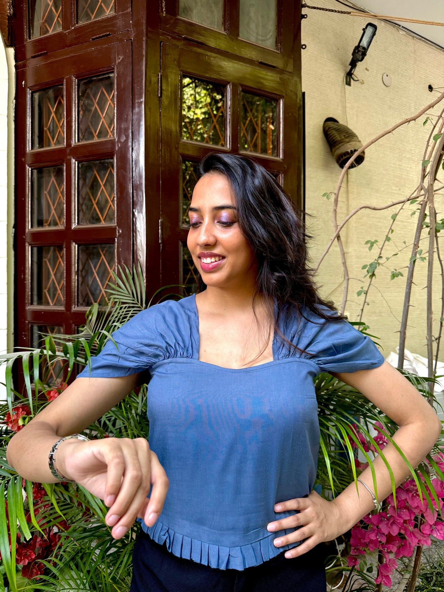 Draped Sleeves Top – Dusky Blue