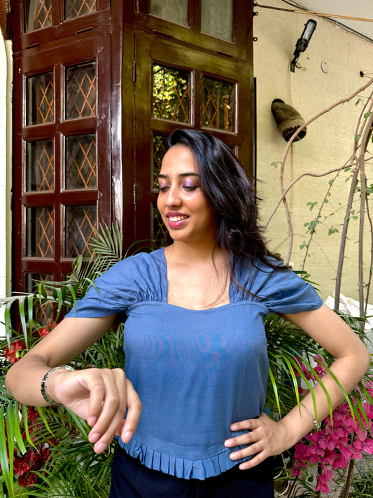 Draped Sleeves Top – Dusky Blue